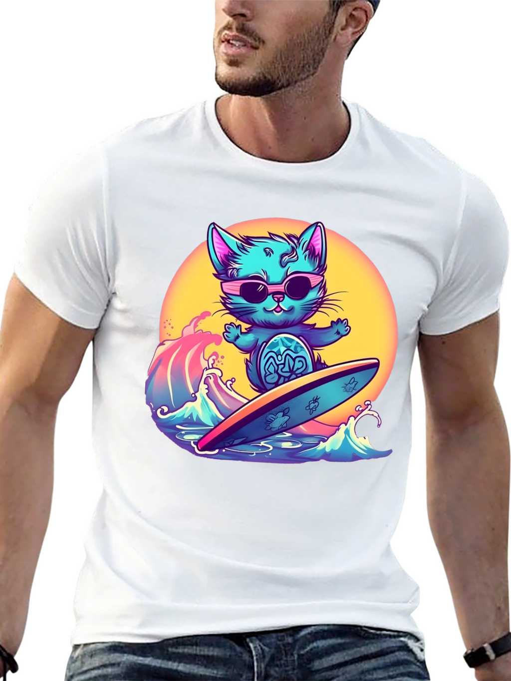 Cool Cat Surfing T-Shirt - Black