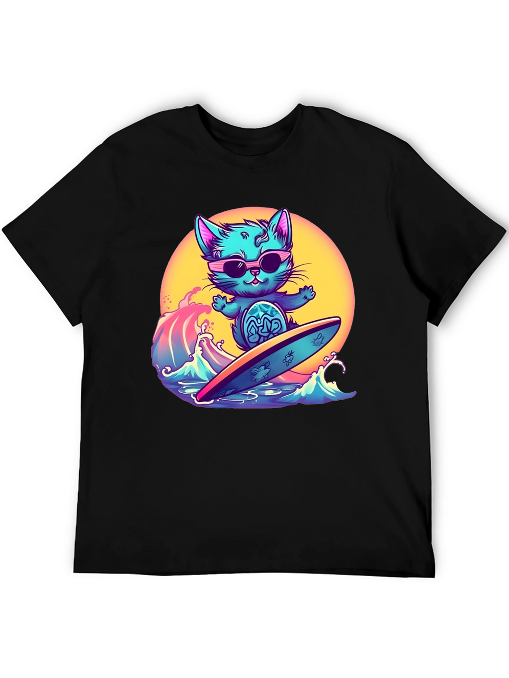 Cool Cat Surfing T-Shirt - Black