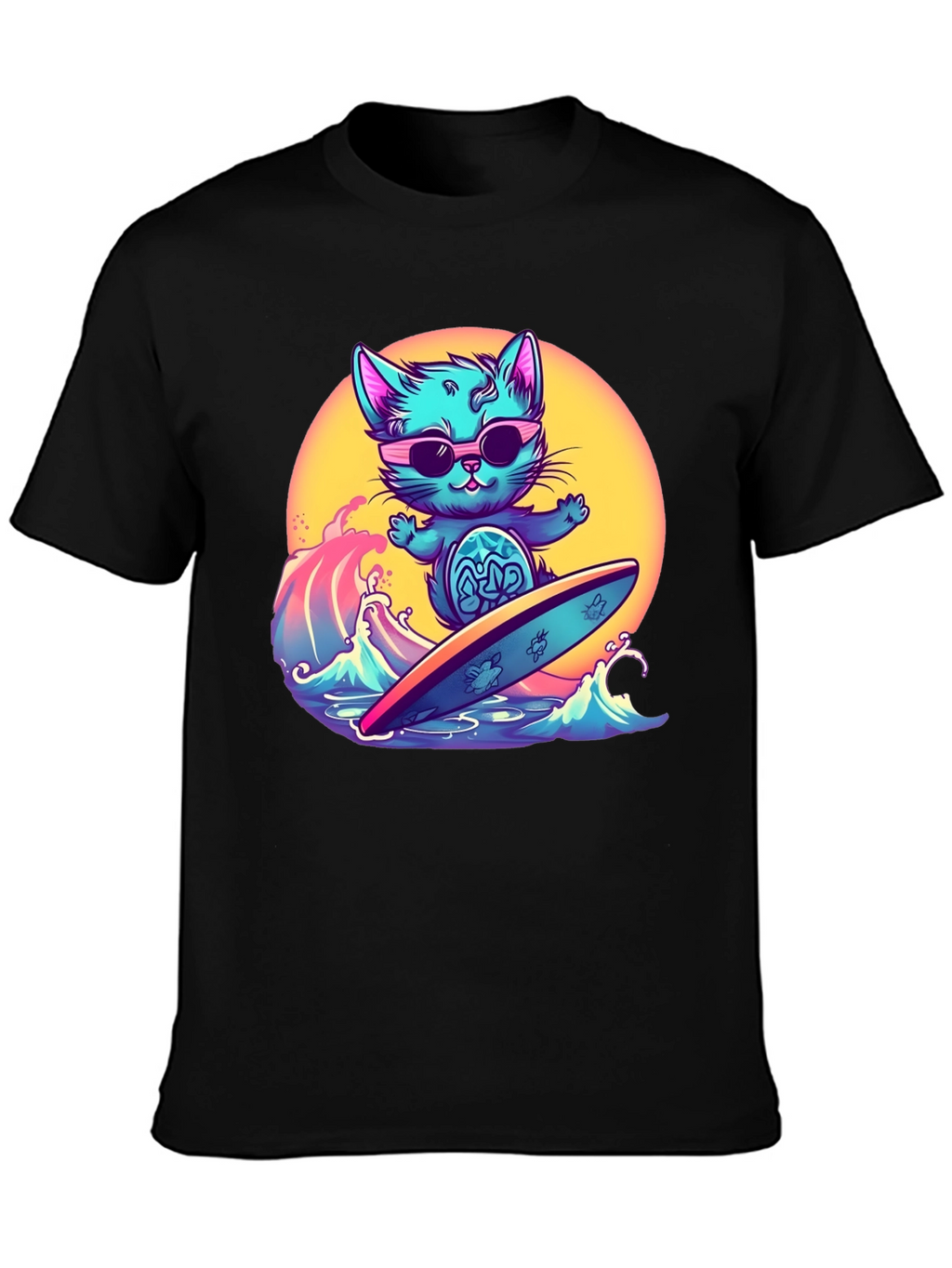 Cool Cat Surfing T-Shirt - Black