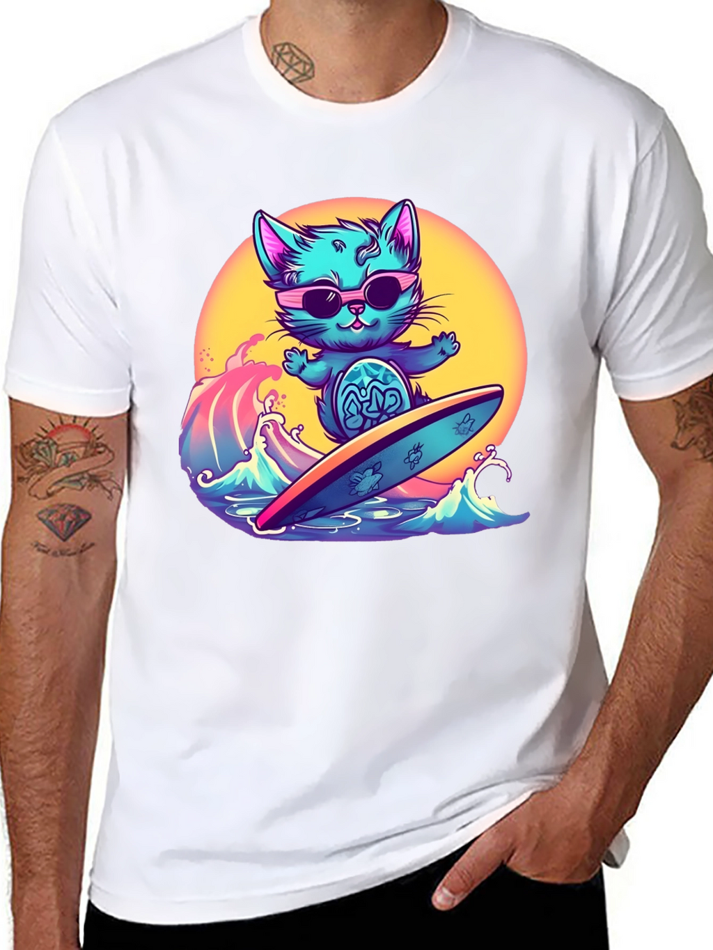 Cool Cat Surfing T-Shirt - Black