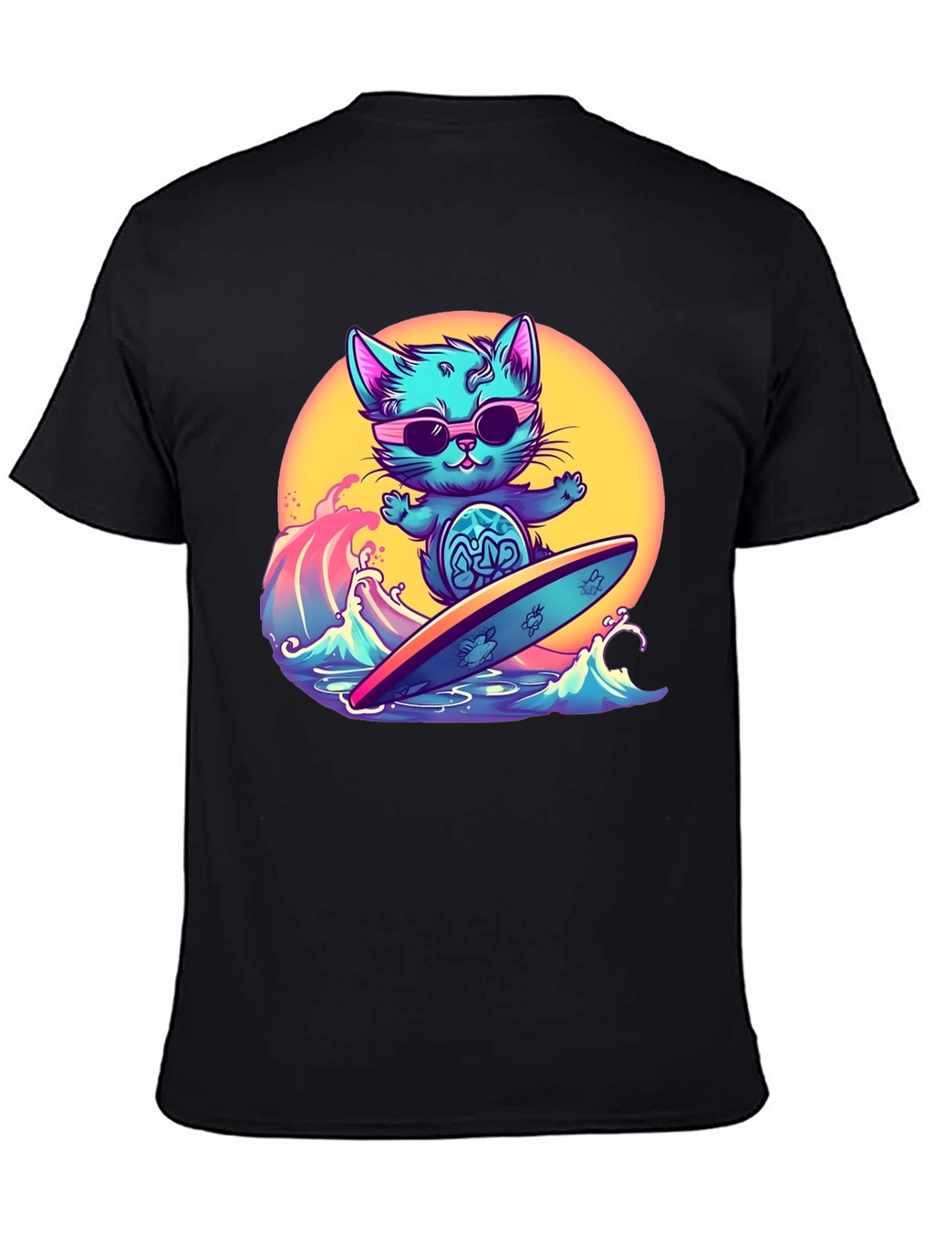 Cool Cat Surfing T-Shirt - Black