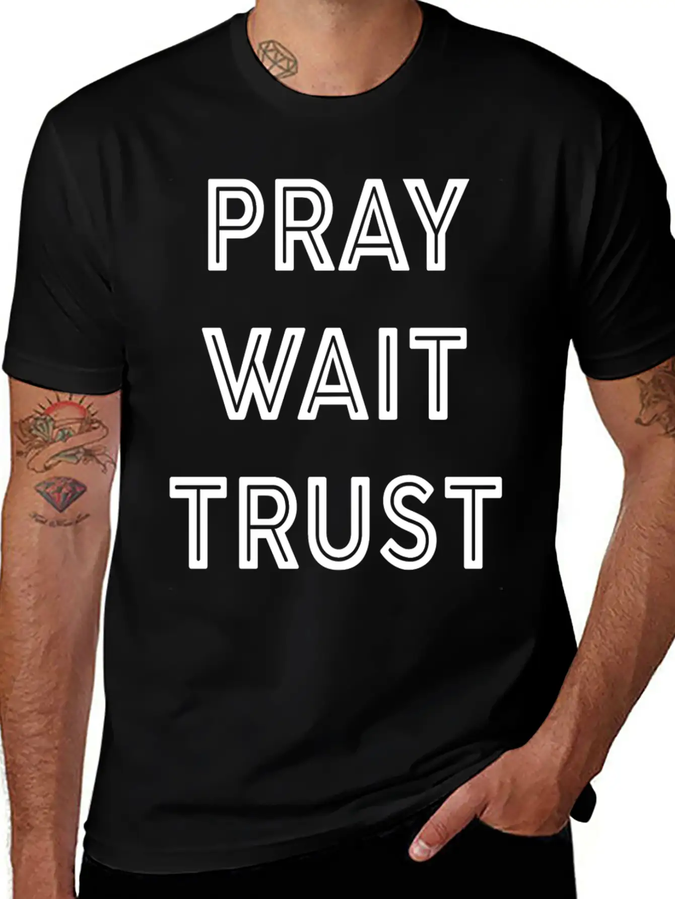 Pray Wait Trust Breathable Soft Cotton T-Shirt – Timeless Casual Look