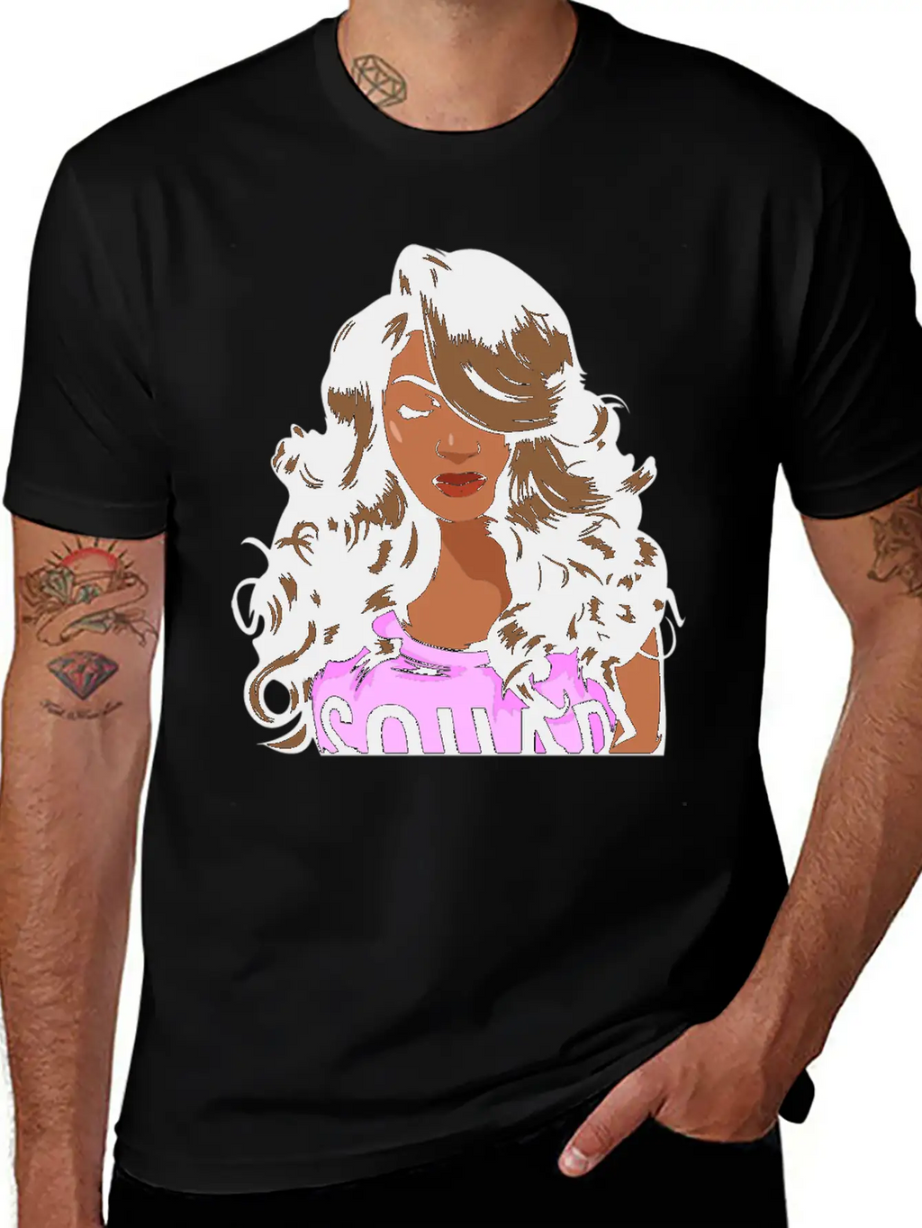 Pretty Lady Fashion Model African American Ethnic Unisex Short Sleeve Soft Cotton T-Shirt – Casual Everyday Wear