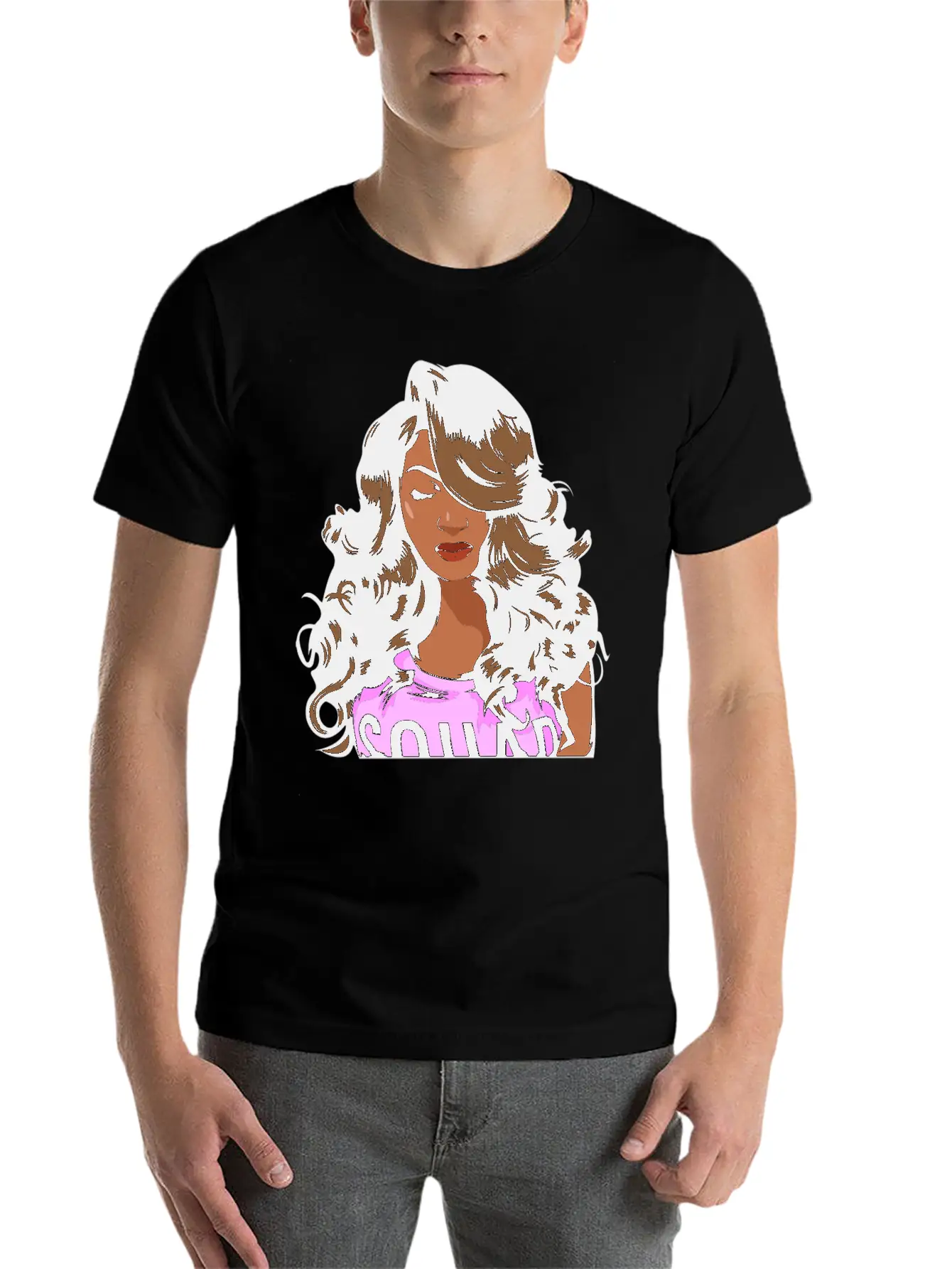 Pretty Lady Fashion Model African American Ethnic Unisex Short Sleeve Soft Cotton T-Shirt – Casual Everyday Wear