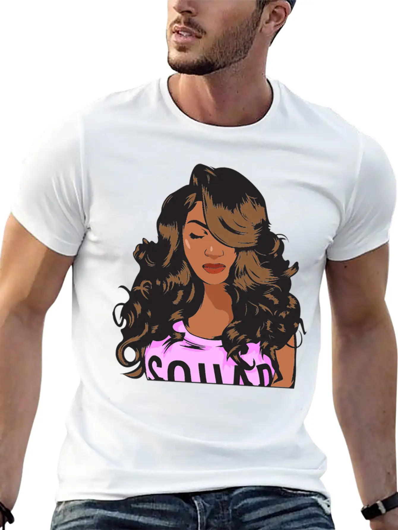 Pretty Lady Fashion Model African American Ethnic Unisex Short Sleeve Soft Cotton T-Shirt – Casual Everyday Wear