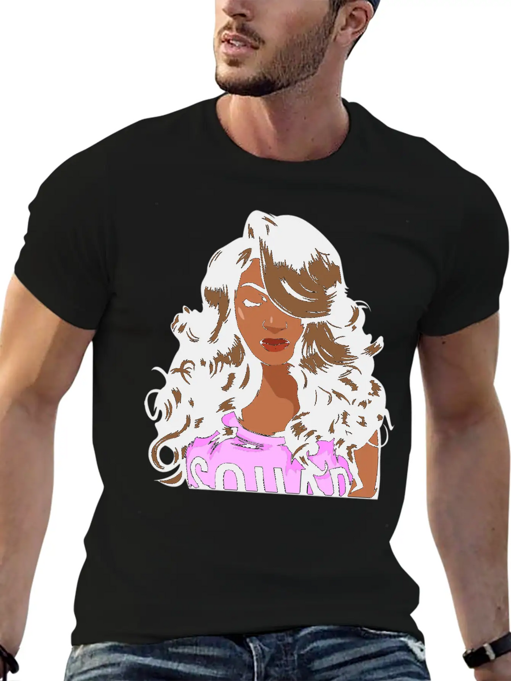 Pretty Lady Fashion Model African American Ethnic Unisex Short Sleeve Soft Cotton T-Shirt – Casual Everyday Wear