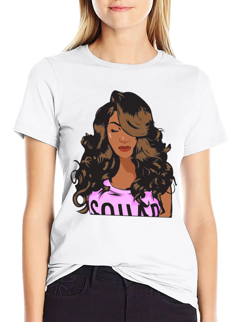 Pretty Lady Fashion Model African American Ethnic Unisex Short Sleeve Soft Cotton T-Shirt – Casual Everyday Wear