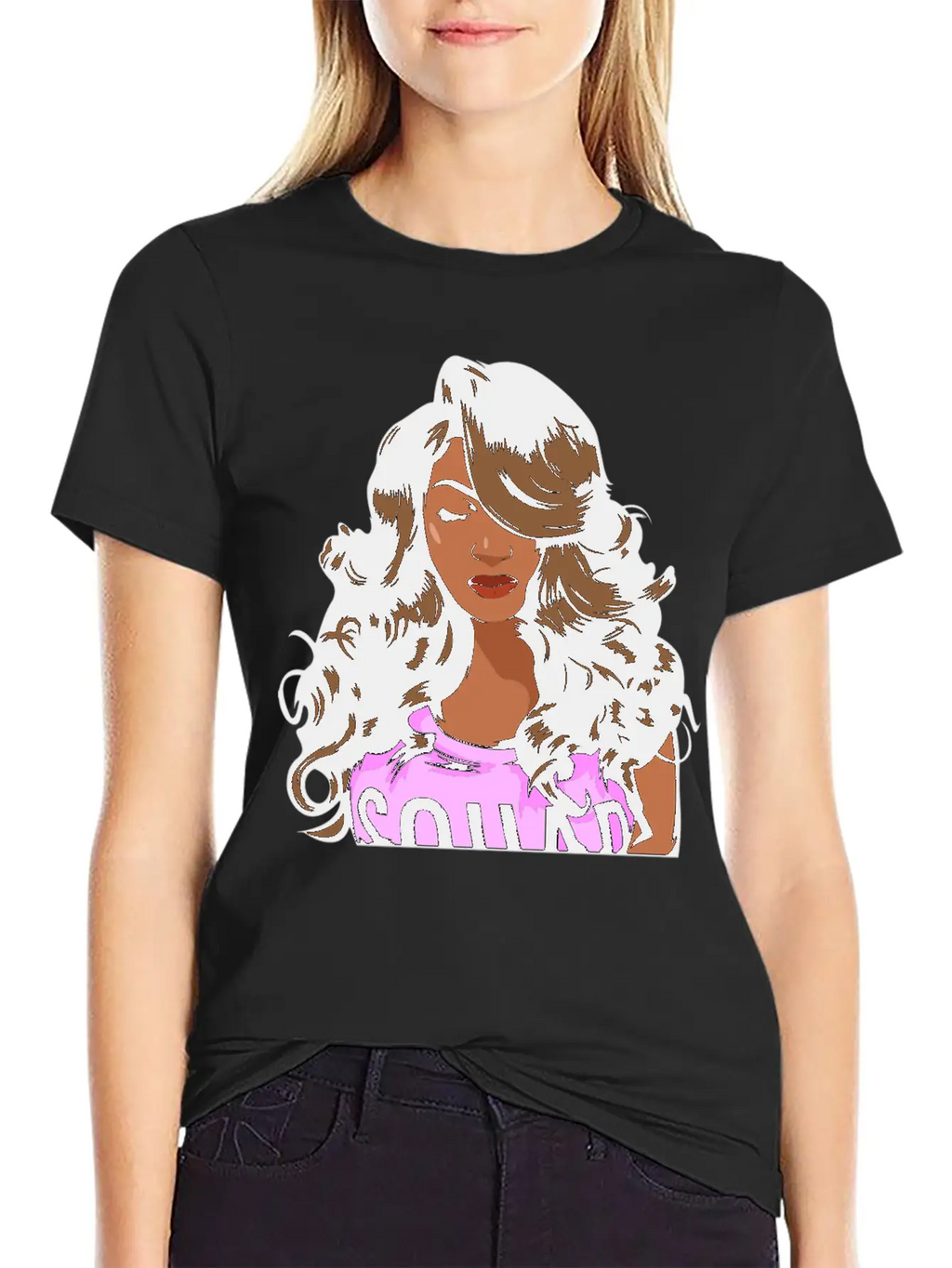 Pretty Lady Fashion Model African American Ethnic Unisex Short Sleeve Soft Cotton T-Shirt – Casual Everyday Wear