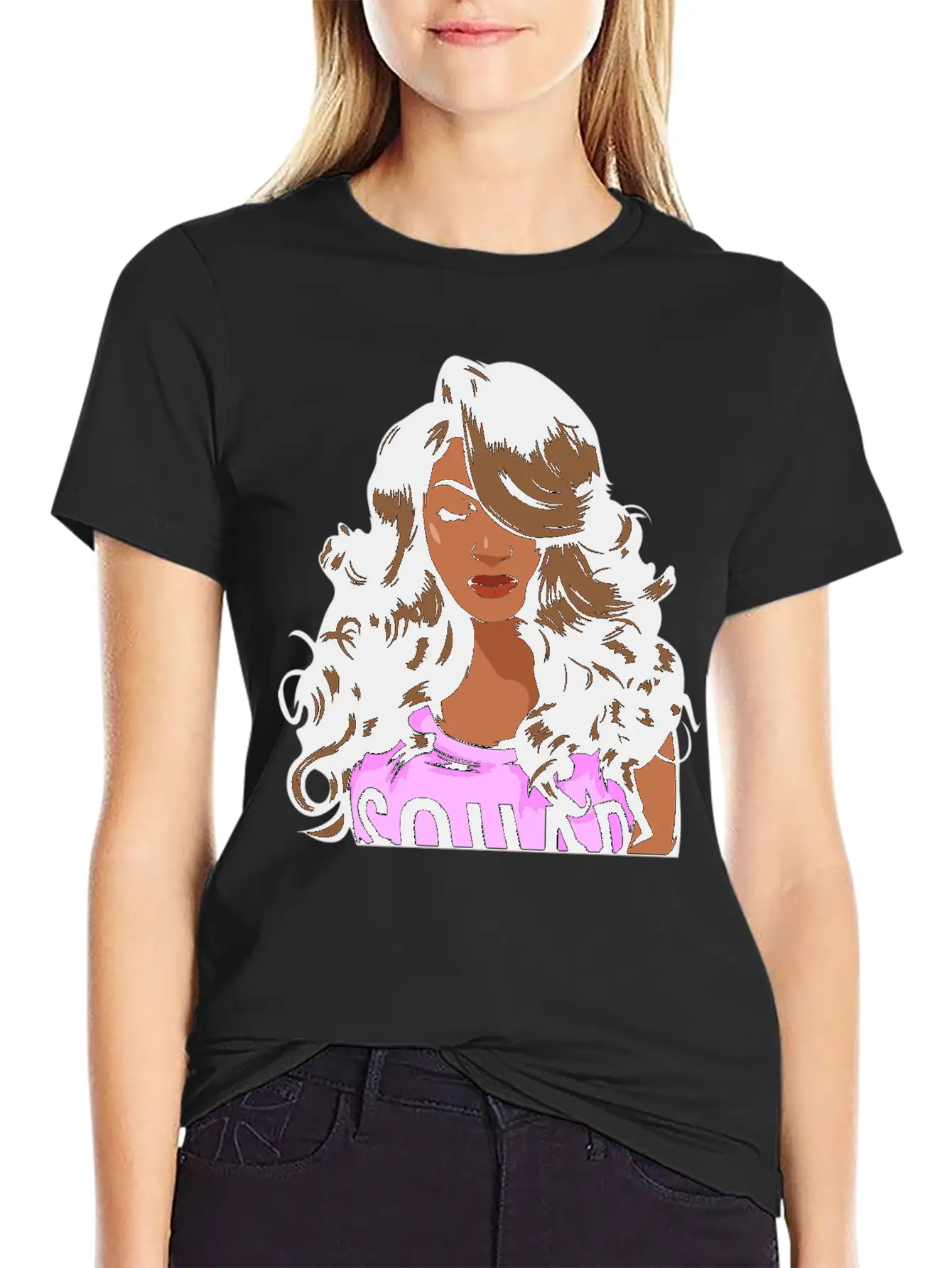 Pretty Lady Fashion Model African American Ethnic Unisex Short Sleeve Soft Cotton T-Shirt – Casual Everyday Wear