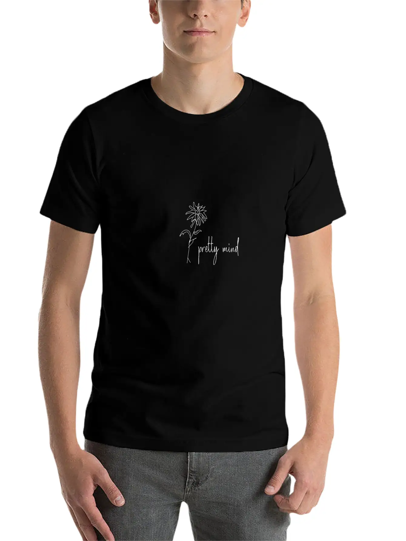 Pretty Mind Flower Line Art Minimalism Unisex Short Sleeve Soft Cotton T-Shirt – Casual Everyday Wear