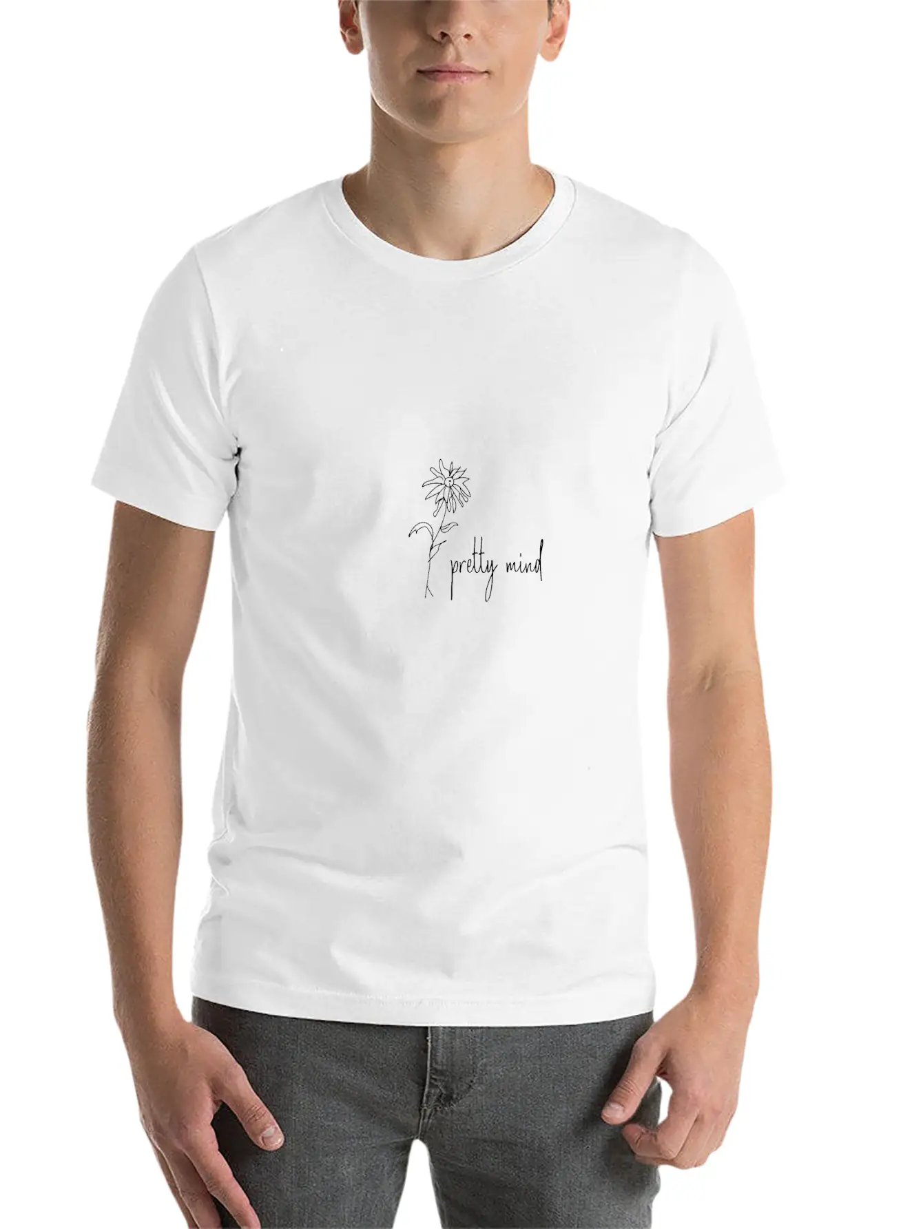 Pretty Mind Flower Line Art Minimalism Unisex Short Sleeve Soft Cotton T-Shirt – Casual Everyday Wear