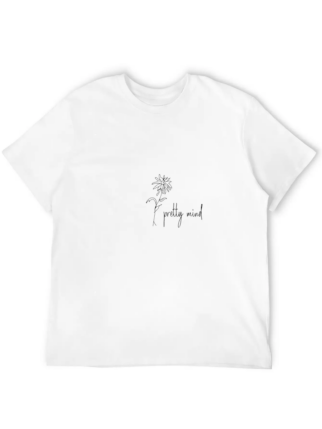 Pretty Mind Flower Line Art Minimalism Unisex Short Sleeve Soft Cotton T-Shirt – Casual Everyday Wear