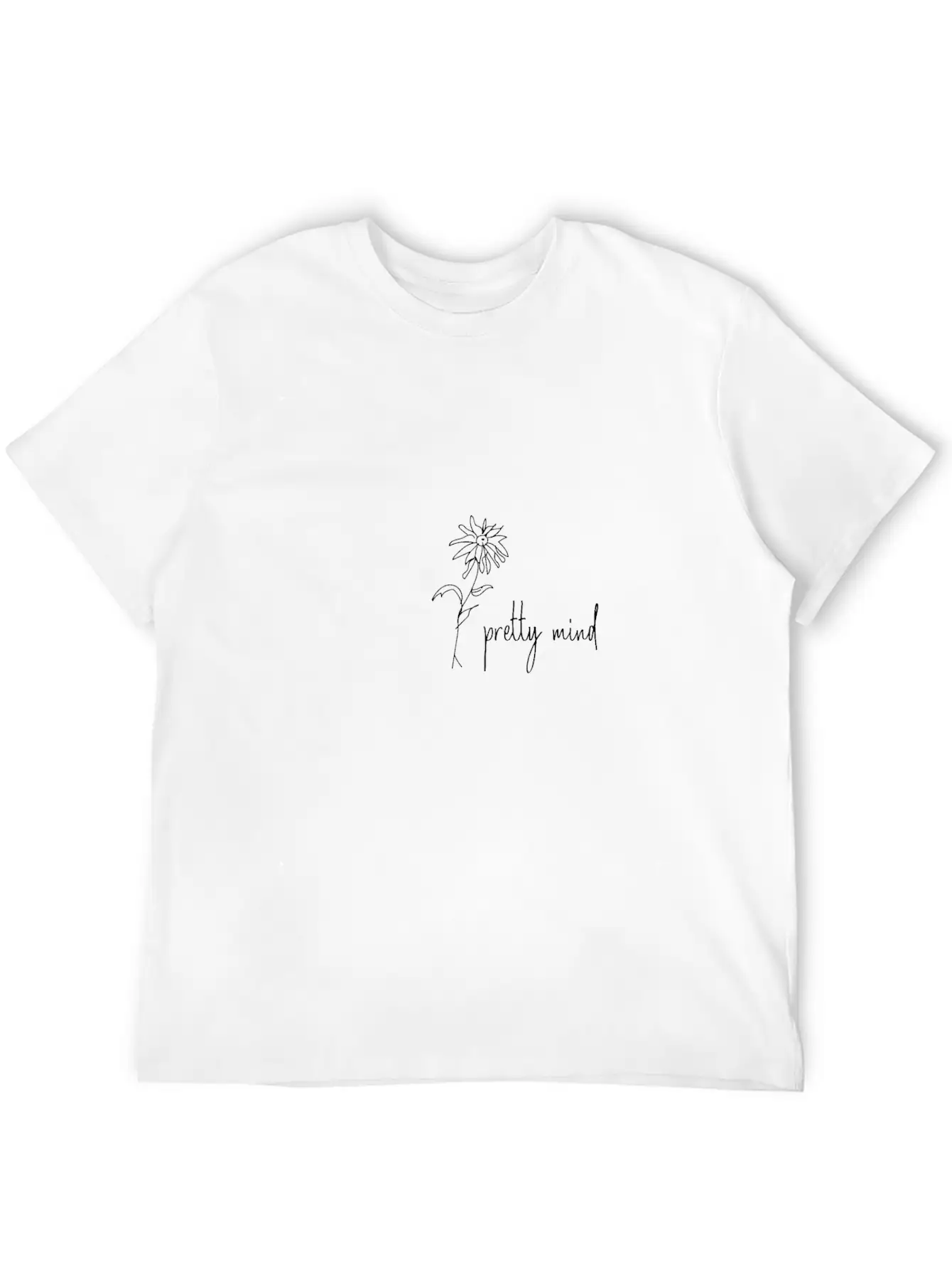 Pretty Mind Flower Line Art Minimalism Unisex Short Sleeve Soft Cotton T-Shirt – Casual Everyday Wear