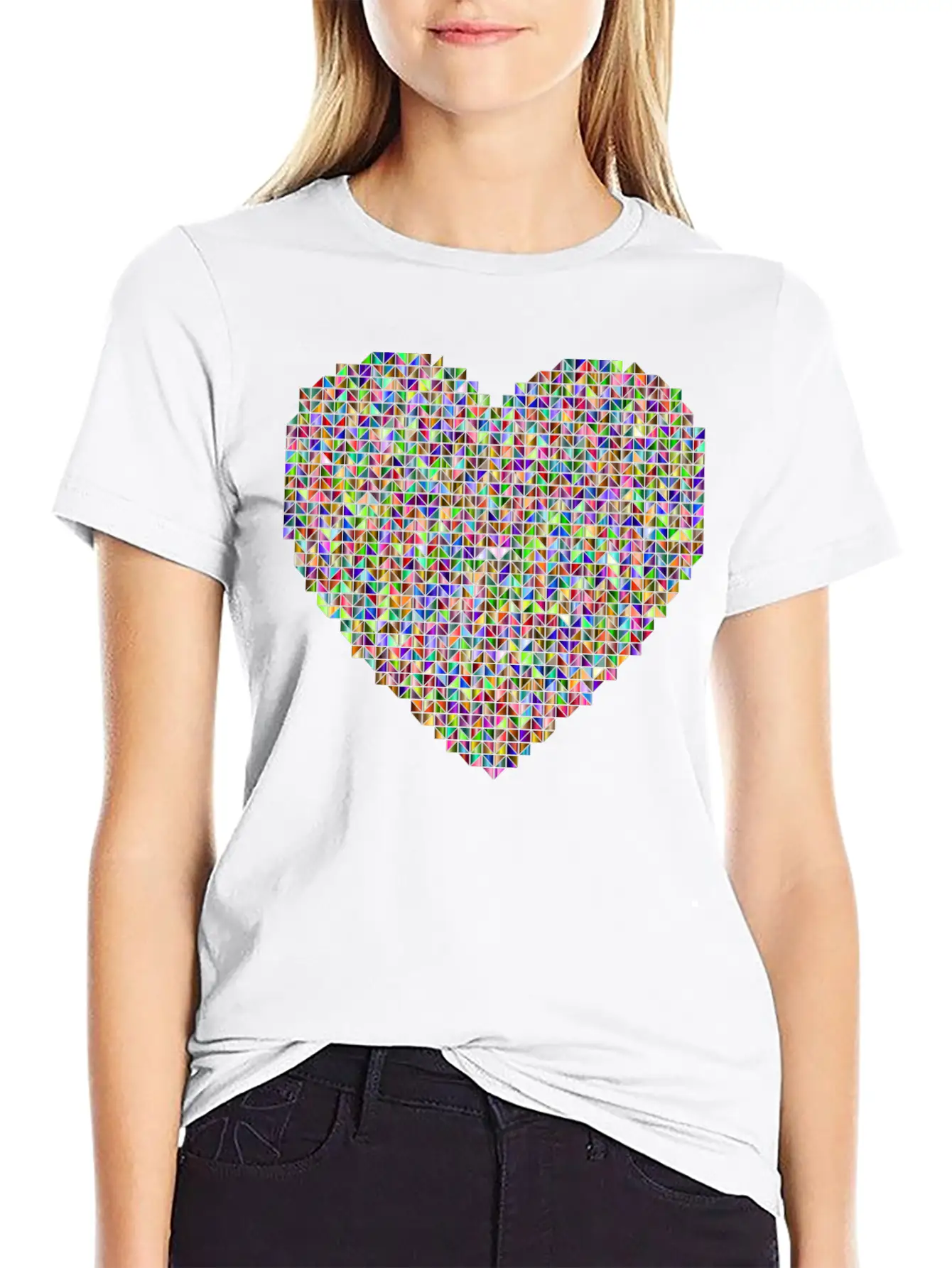 Prismatic Heart Triangular Mosaic 2 Breathable Soft Cotton T-Shirt – Timeless Casual Look