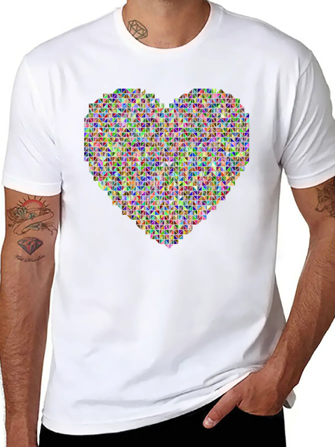 Prismatic Heart Triangular Mosaic 2 Breathable Soft Cotton T-Shirt – Timeless Casual Look