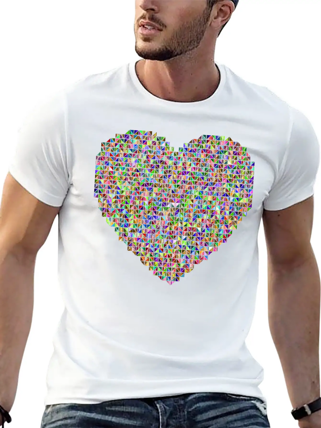 Prismatic Heart Triangular Mosaic 2 Breathable Soft Cotton T-Shirt – Timeless Casual Look