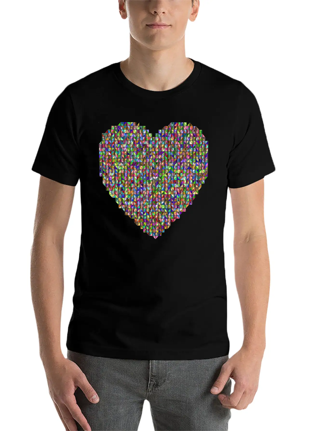 Prismatic Heart Triangular Mosaic 2 Breathable Soft Cotton T-Shirt – Timeless Casual Look