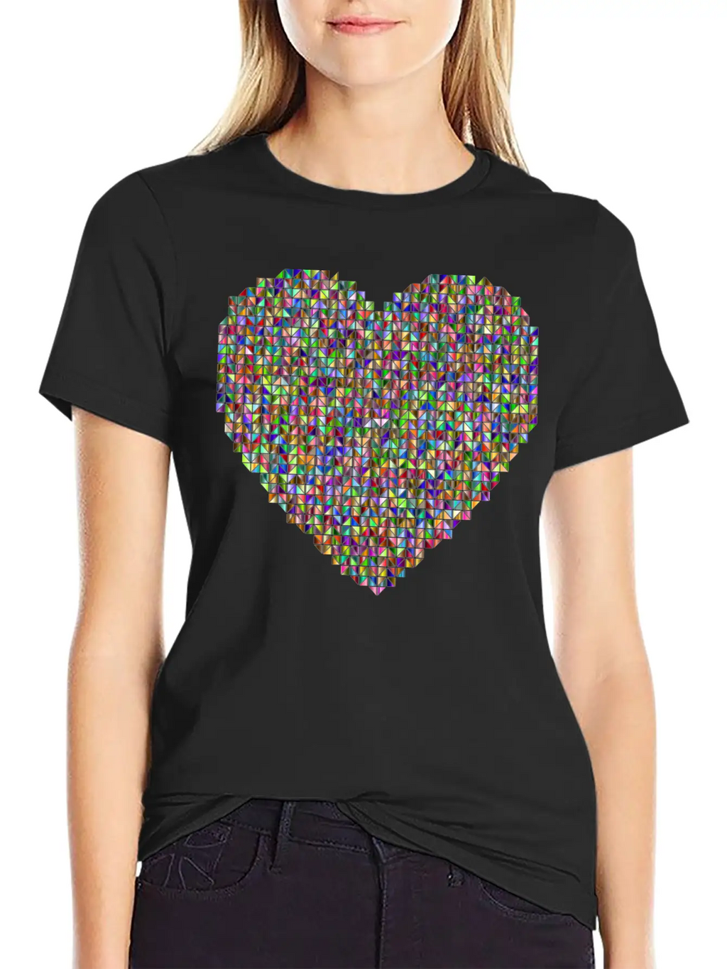Prismatic Heart Triangular Mosaic 2 Breathable Soft Cotton T-Shirt – Timeless Casual Look