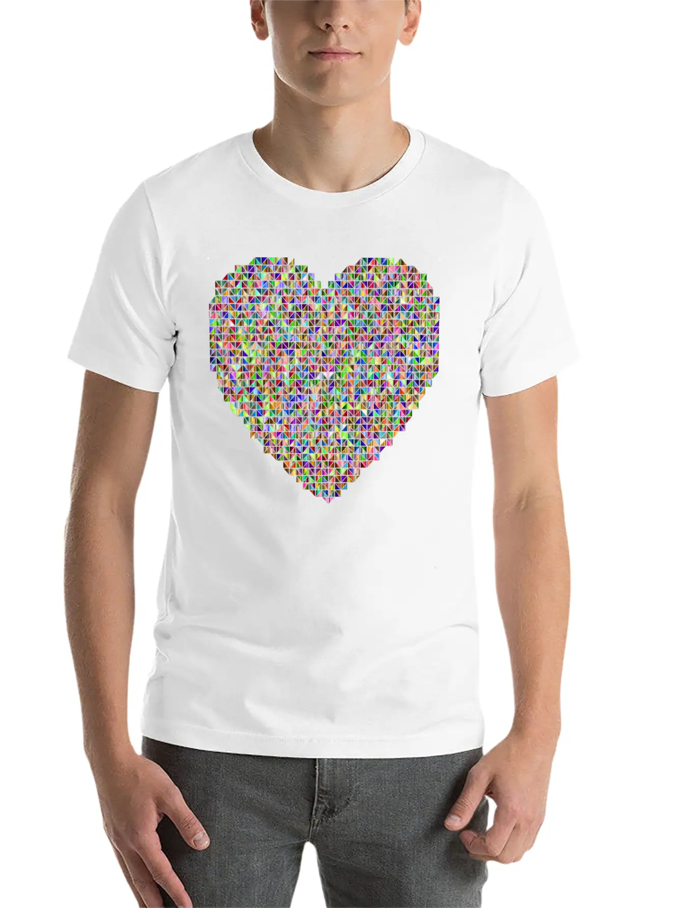 Prismatic Heart Triangular Mosaic 2 Breathable Soft Cotton T-Shirt – Timeless Casual Look