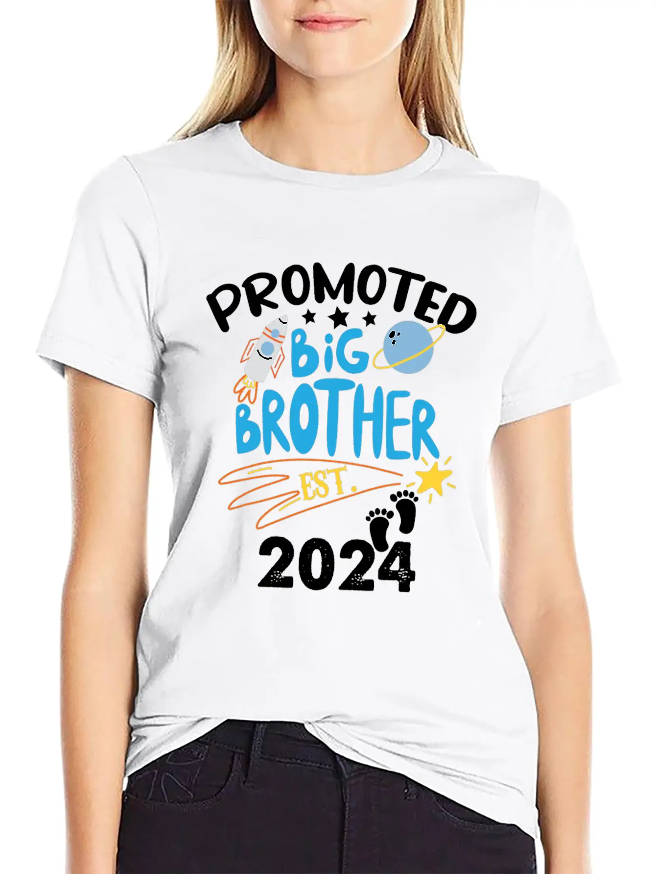 Promoted To Big Brother Est. 2024 For Pregnancy Or Casual Graphic T-Shirt – Simple And Comfortable Daily Wear