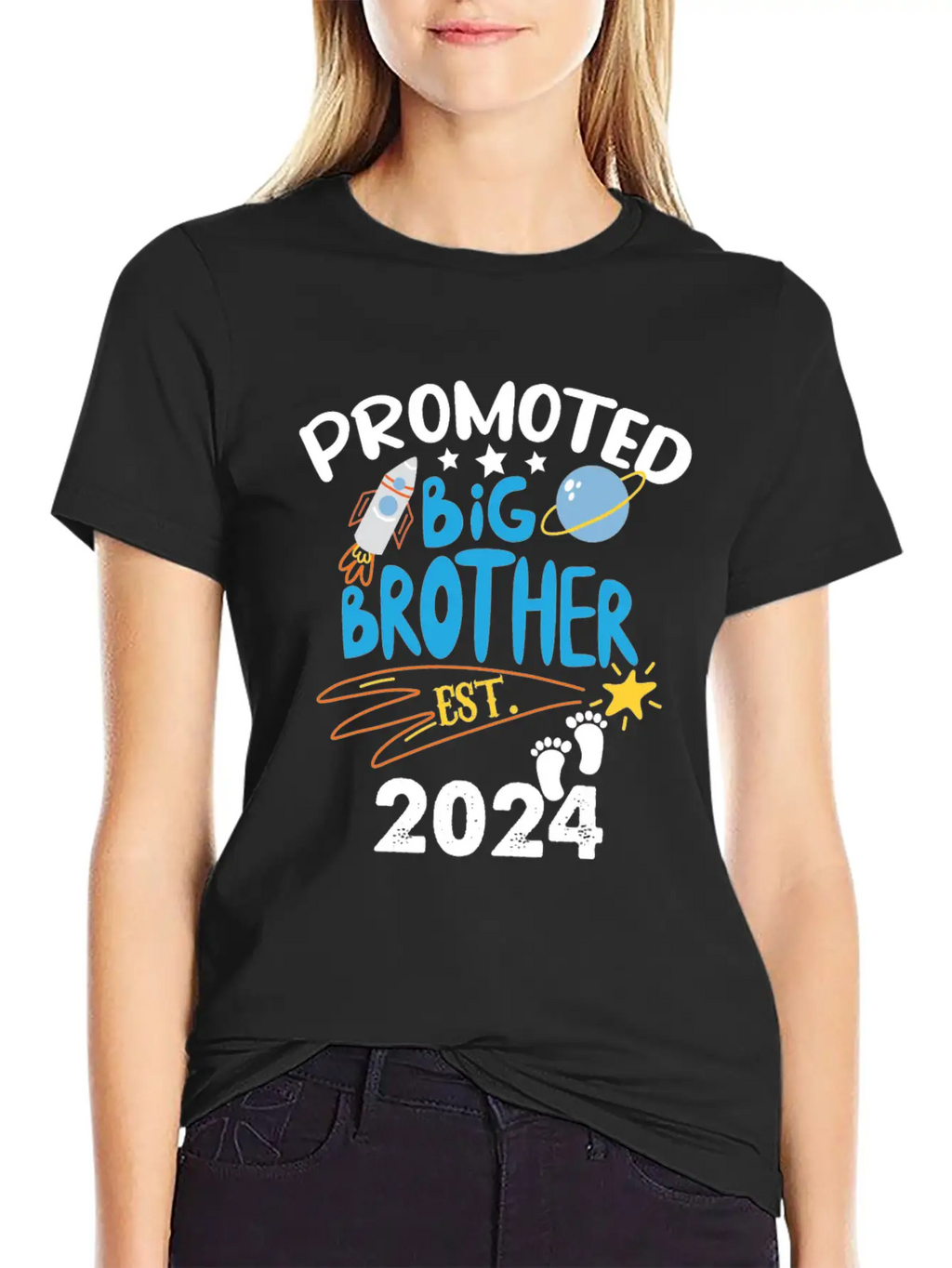 Promoted To Big Brother Est. 2024 For Pregnancy Or Casual Graphic T-Shirt – Simple And Comfortable Daily Wear
