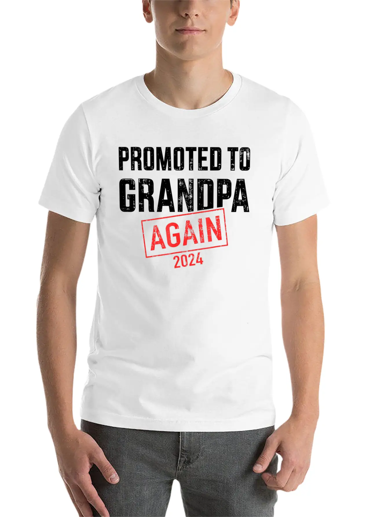 Promoted To Grandpa 2024 Again Unisex Short Sleeve Soft Cotton T-Shirt – Casual Everyday Wear