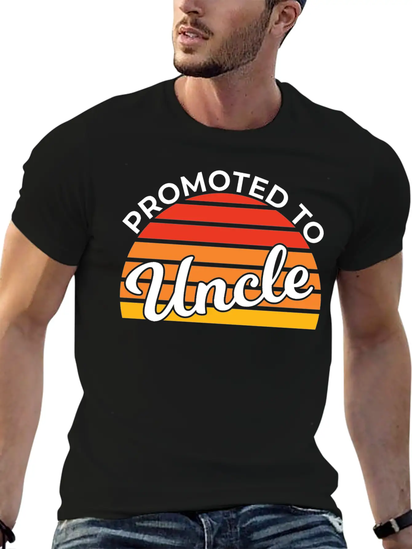 Promoted To Uncle Funny Baby Shower Party Uncle Stylish Everyday T-Shirt – Unisex Basic Cotton Tee