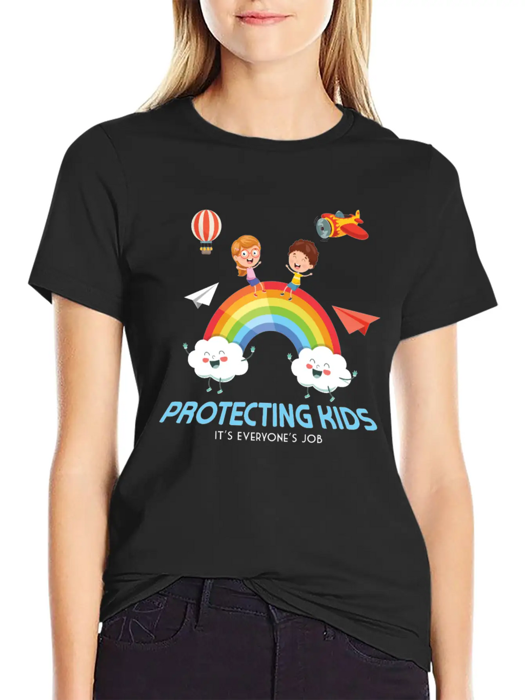 Protecting Kids It's Everyone's Job Child Safety Unisex Short Sleeve Soft Cotton T-Shirt – Casual Everyday Wear