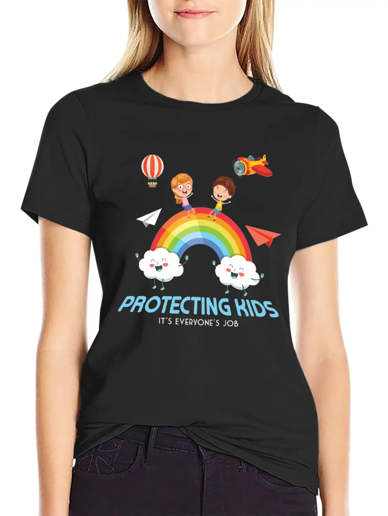 Protecting Kids It's Everyone's Job Child Safety Unisex Short Sleeve Soft Cotton T-Shirt – Casual Everyday Wear