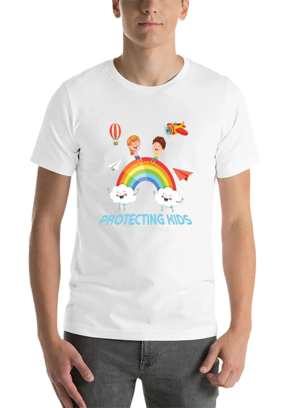 Protecting Kids It's Everyone's Job Child Safety Unisex Short Sleeve Soft Cotton T-Shirt – Casual Everyday Wear