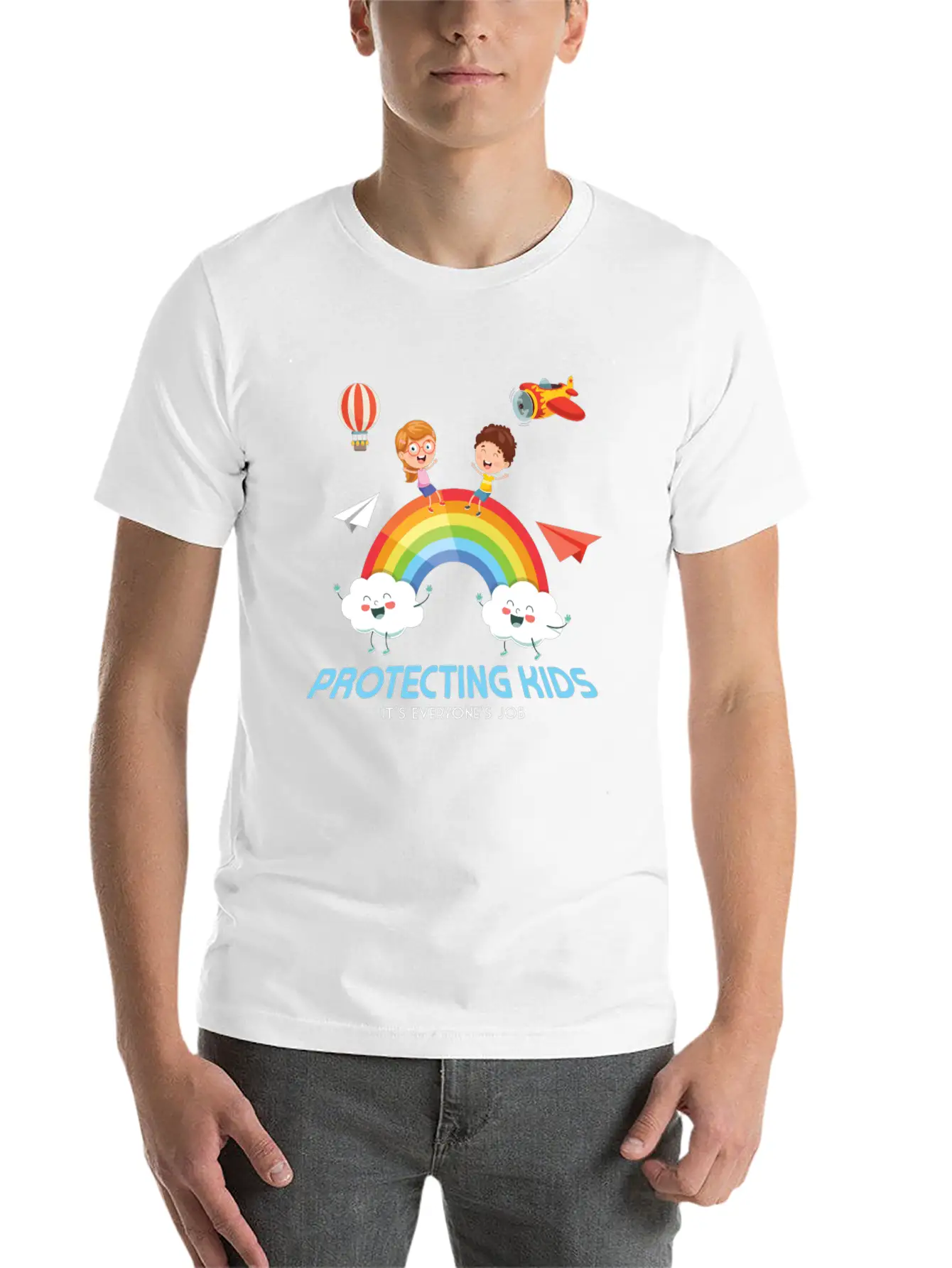 Protecting Kids It's Everyone's Job Child Safety Unisex Short Sleeve Soft Cotton T-Shirt – Casual Everyday Wear