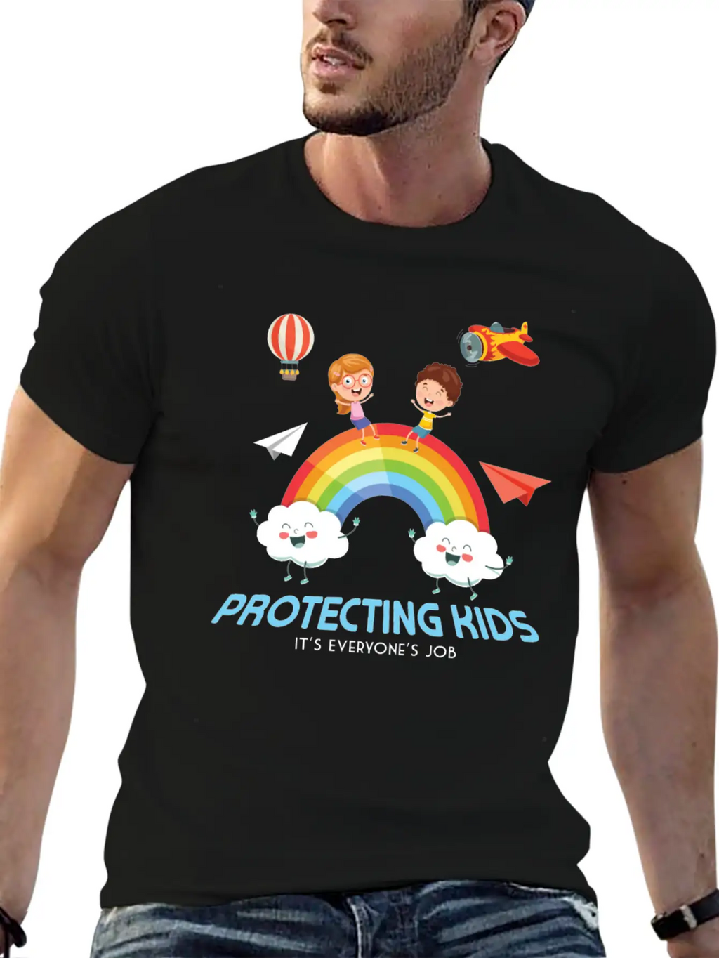 Protecting Kids It's Everyone's Job Child Safety Unisex Short Sleeve Soft Cotton T-Shirt – Casual Everyday Wear