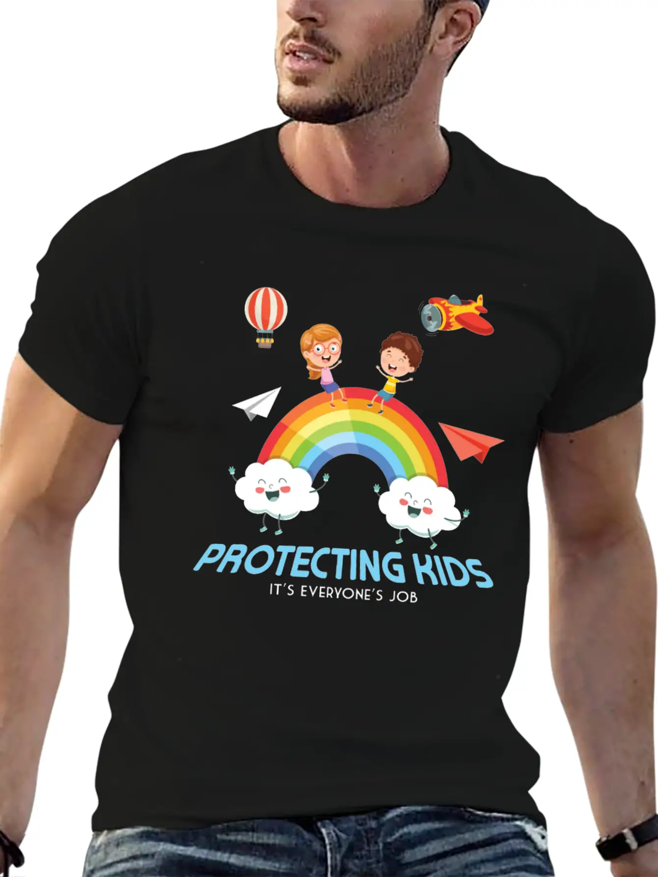 Protecting Kids It's Everyone's Job Child Safety Unisex Short Sleeve Soft Cotton T-Shirt – Casual Everyday Wear