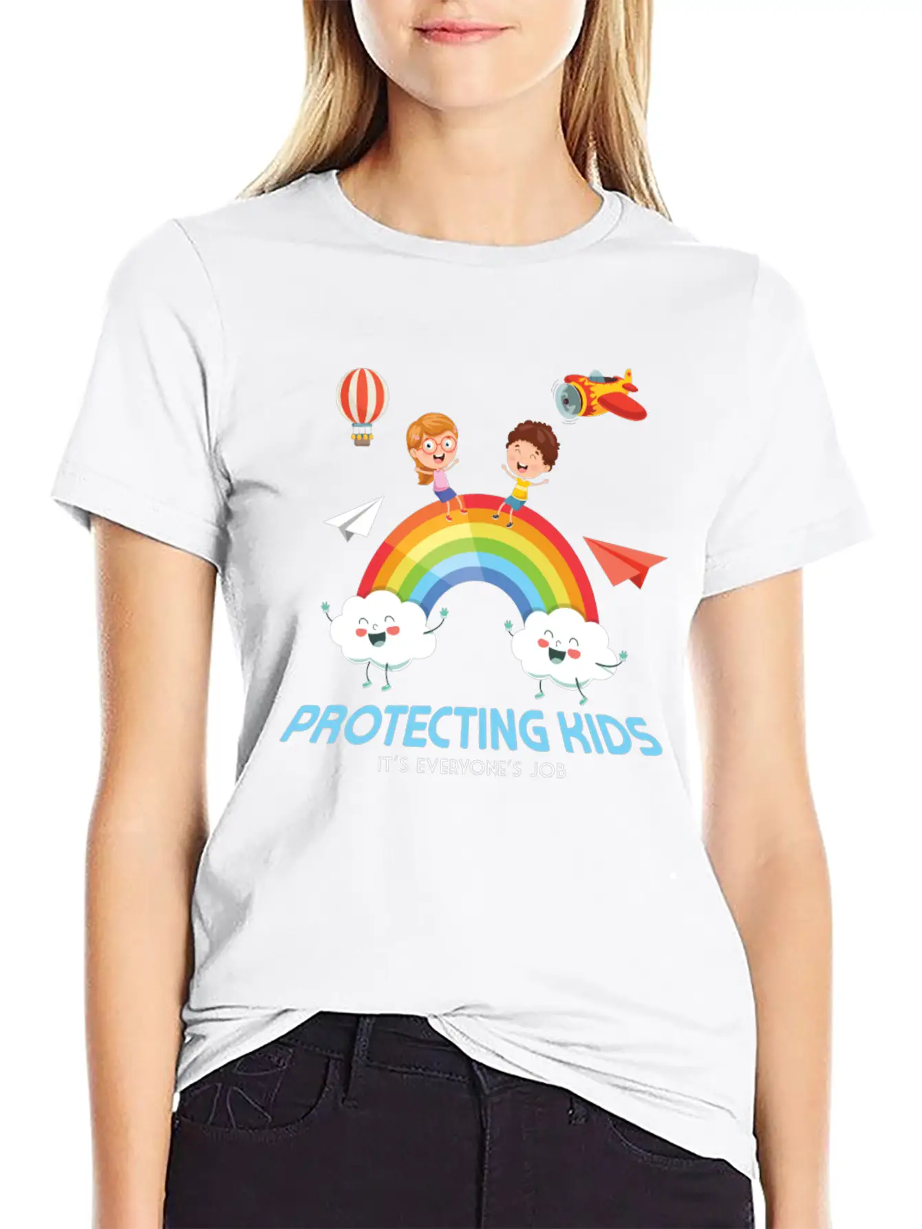 Protecting Kids It's Everyone's Job Child Safety Unisex Short Sleeve Soft Cotton T-Shirt – Casual Everyday Wear