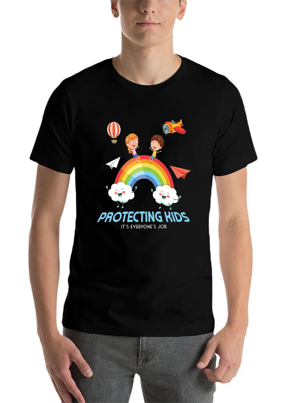 Protecting Kids It's Everyone's Job Child Safety Unisex Short Sleeve Soft Cotton T-Shirt – Casual Everyday Wear