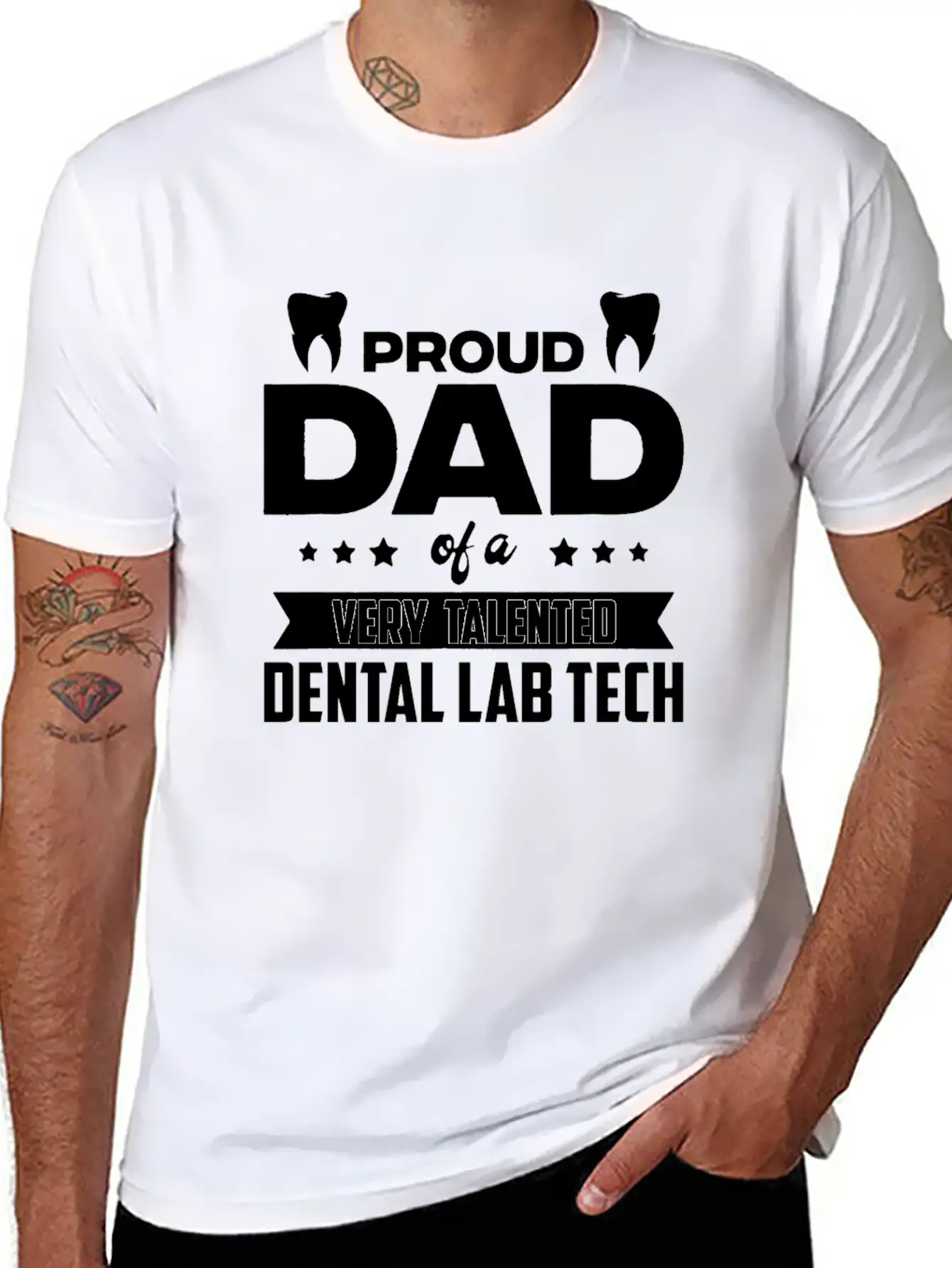 Proud Dad Of A Very Talented Dental Lab Tech Stylish Everyday T-Shirt – Unisex Basic Cotton Tee