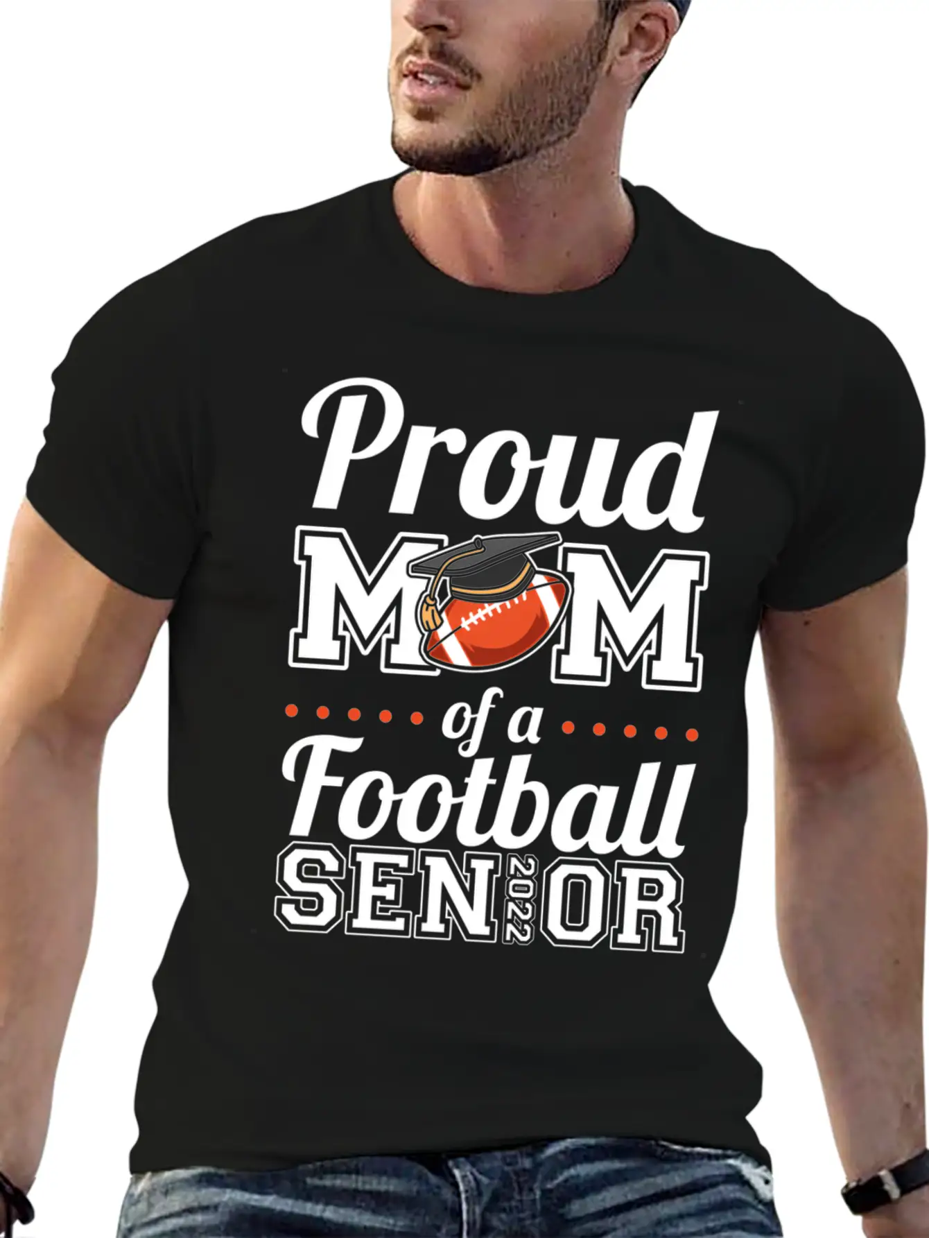 Proud Mom Of A Football Senior 2022 Unisex Short Sleeve Soft Cotton T-Shirt – Casual Everyday Wear