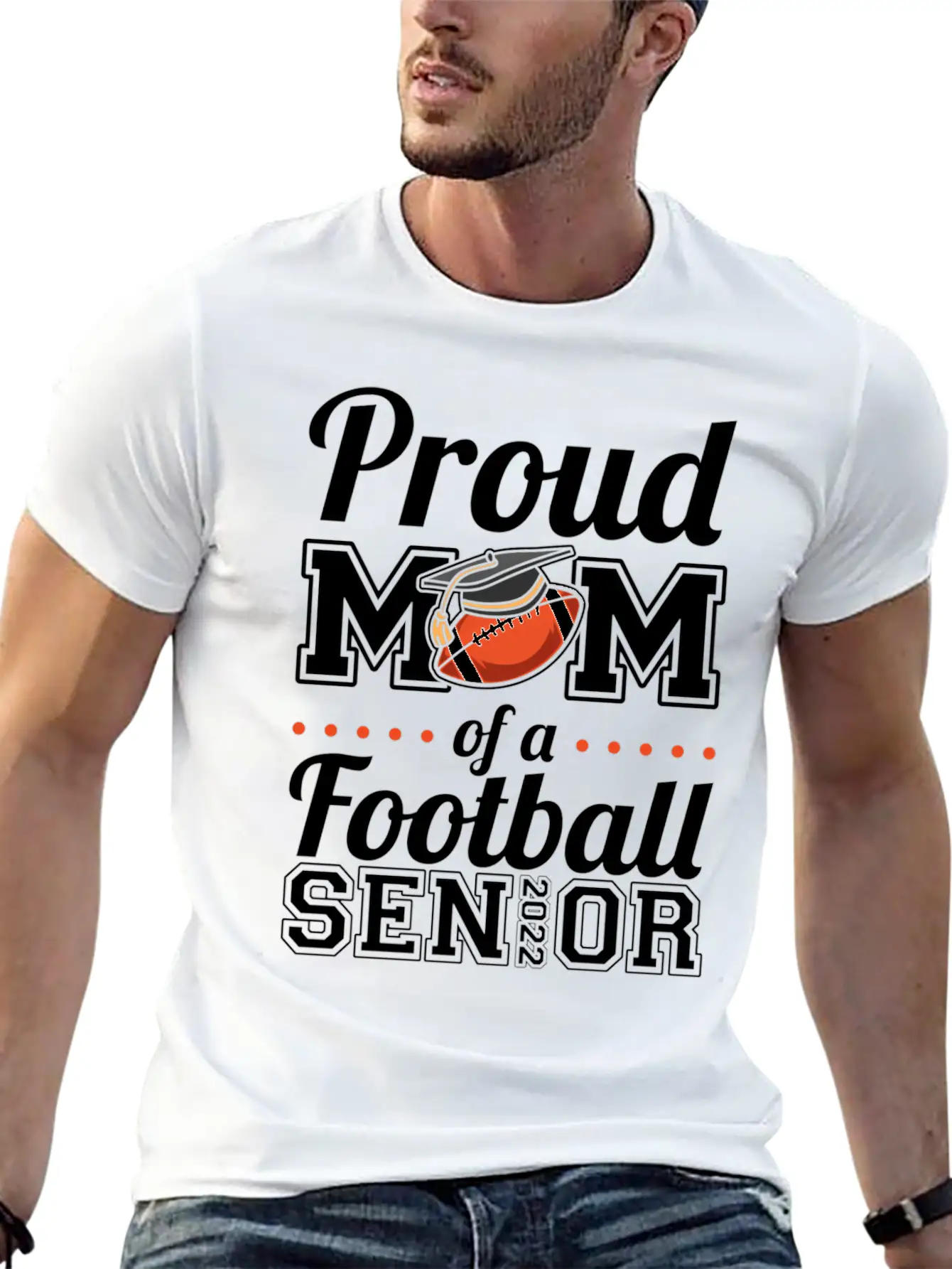 Proud Mom Of A Football Senior 2022 Unisex Short Sleeve Soft Cotton T-Shirt – Casual Everyday Wear