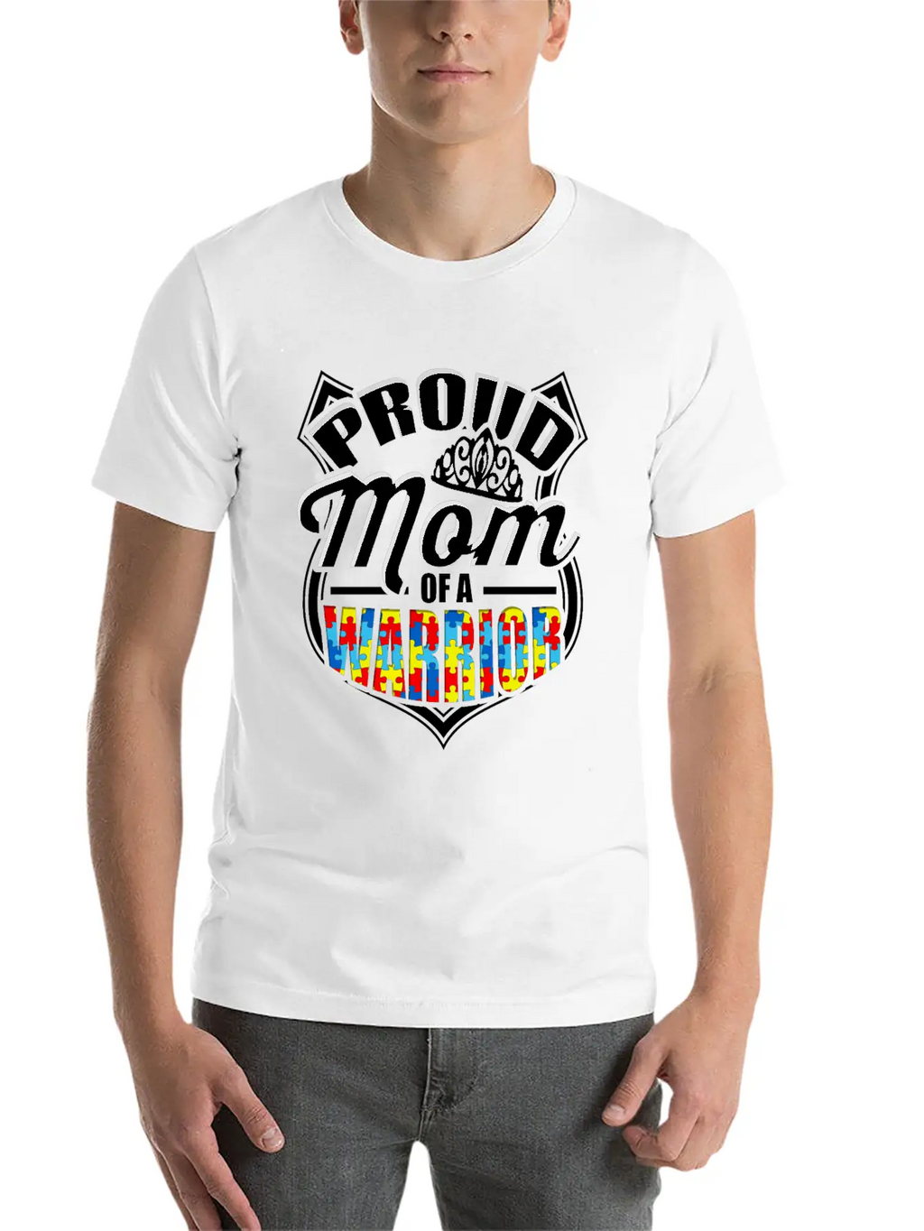 Proud Mom Of A Warrior Autism Awareness Unisex Short Sleeve Soft Cotton T-Shirt – Casual Everyday Wear