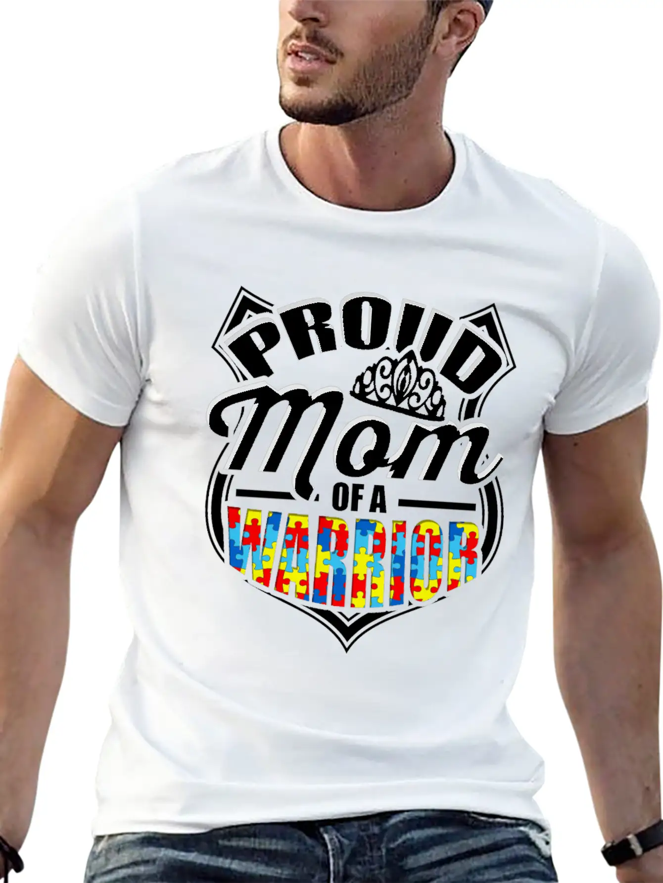 Proud Mom Of A Warrior Autism Awareness Unisex Short Sleeve Soft Cotton T-Shirt – Casual Everyday Wear