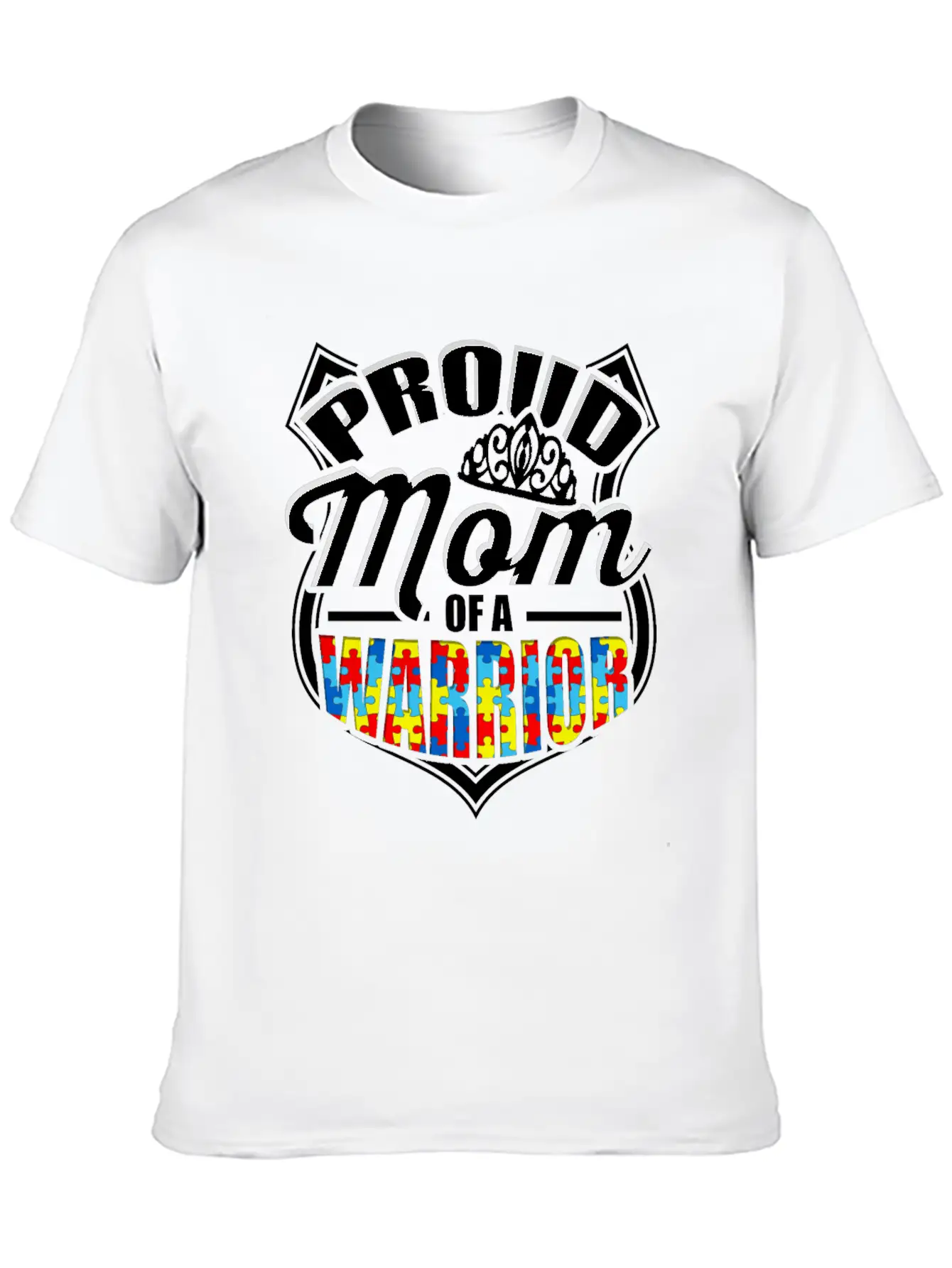 Proud Mom Of A Warrior Autism Awareness Unisex Short Sleeve Soft Cotton T-Shirt – Casual Everyday Wear
