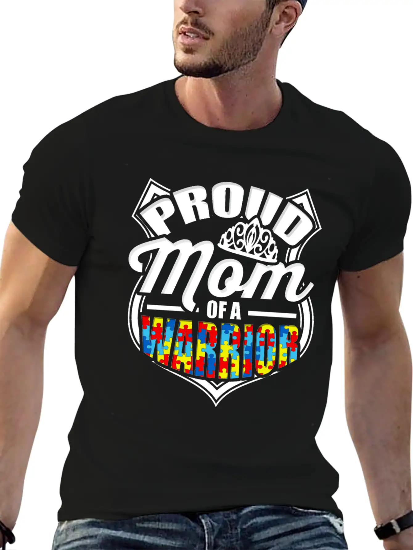 Proud Mom Of A Warrior Autism Awareness Unisex Short Sleeve Soft Cotton T-Shirt – Casual Everyday Wear