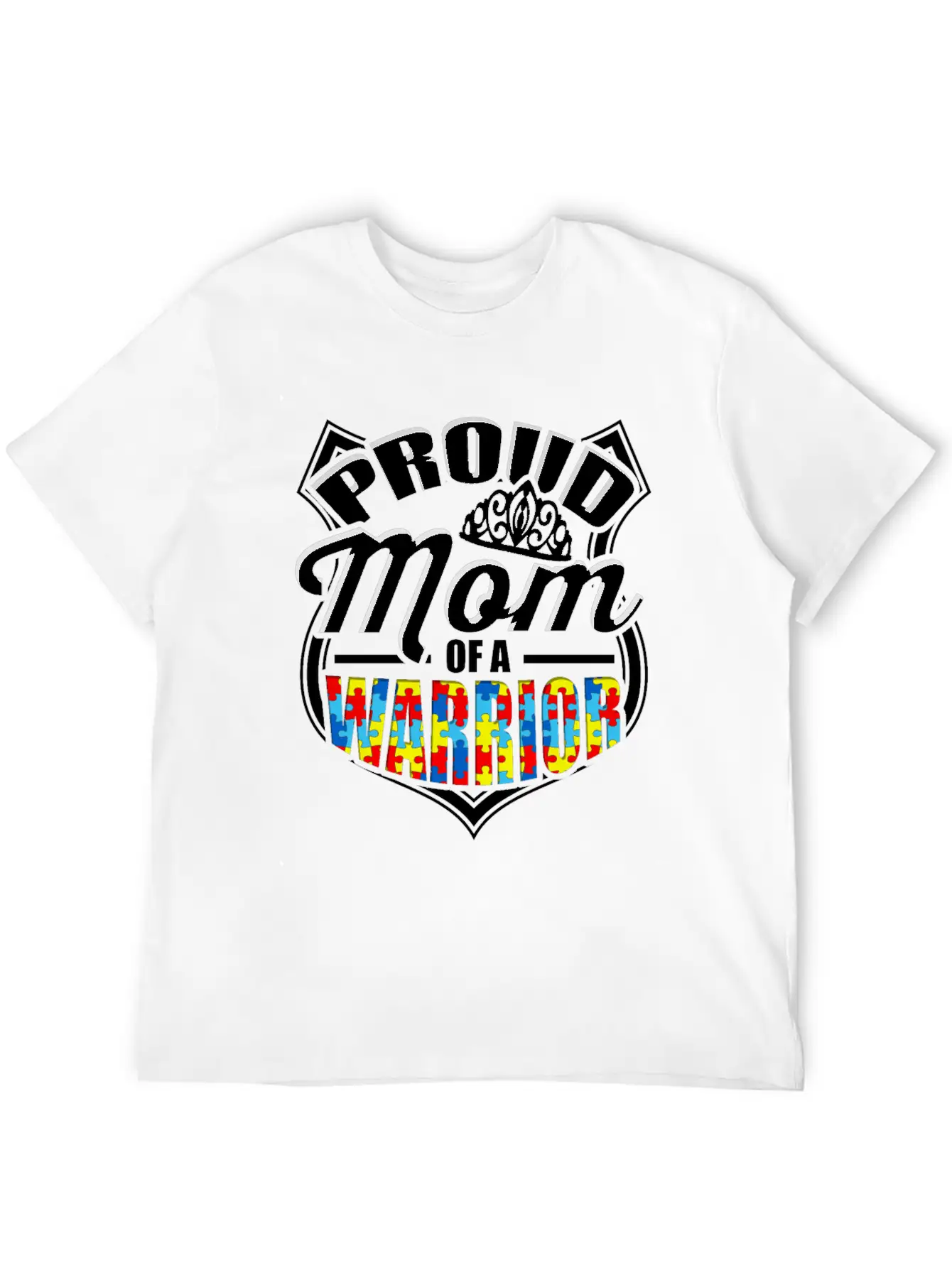 Proud Mom Of A Warrior Autism Awareness Unisex Short Sleeve Soft Cotton T-Shirt – Casual Everyday Wear