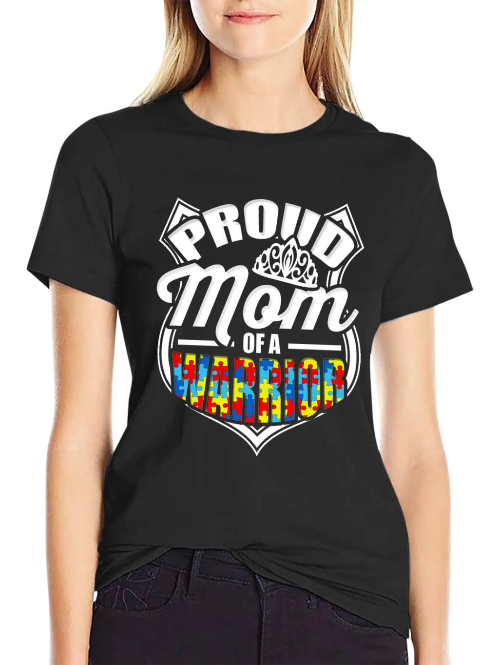 Proud Mom Of A Warrior Autism Awareness Unisex Short Sleeve Soft Cotton T-Shirt – Casual Everyday Wear