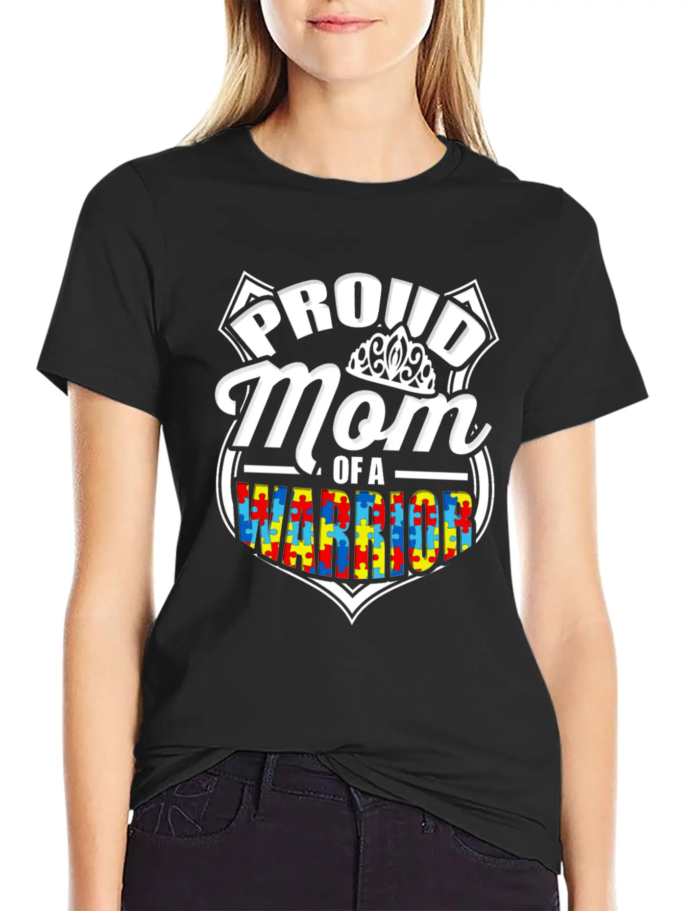 Proud Mom Of A Warrior Autism Awareness Unisex Short Sleeve Soft Cotton T-Shirt – Casual Everyday Wear