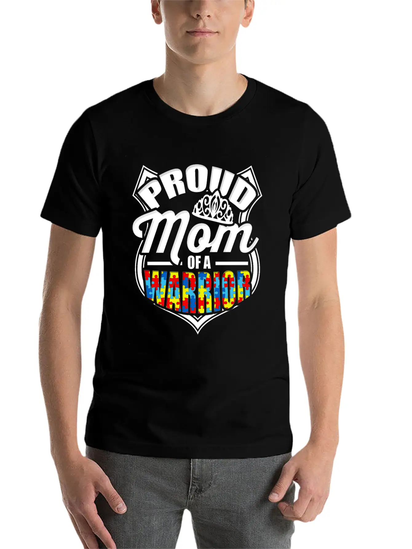 Proud Mom Of A Warrior Autism Awareness Unisex Short Sleeve Soft Cotton T-Shirt – Casual Everyday Wear