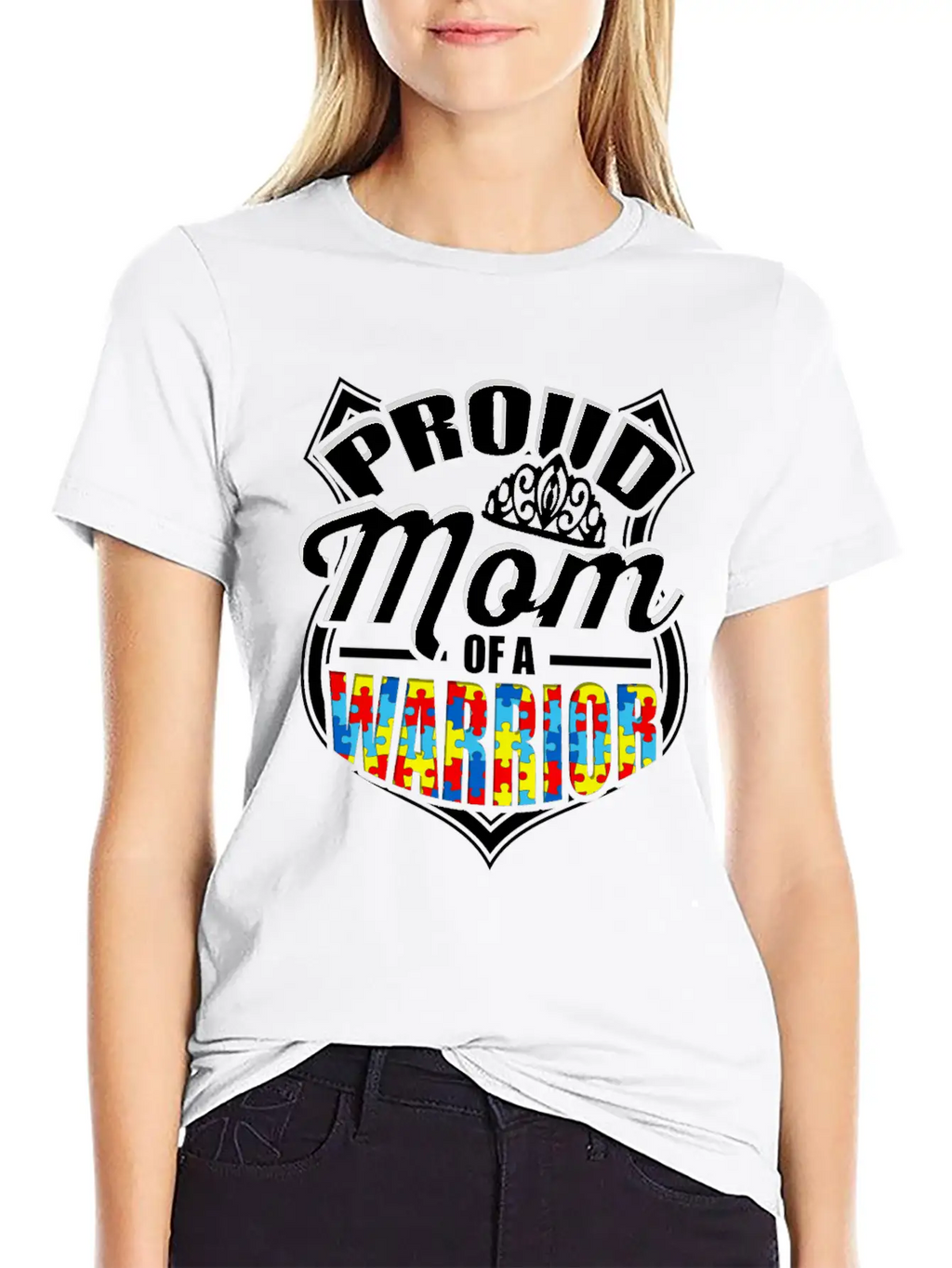 Proud Mom Of A Warrior Autism Awareness Unisex Short Sleeve Soft Cotton T-Shirt – Casual Everyday Wear