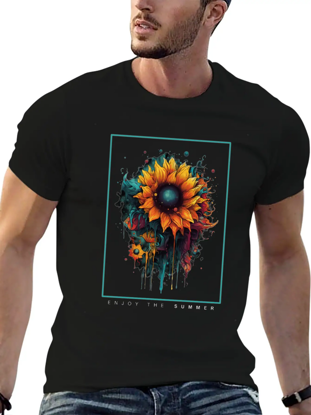 Psychedelic Sunflowers Garden Nature Lover Gift Unisex Casual T-Shirt – Clean Design For Daily Comfort