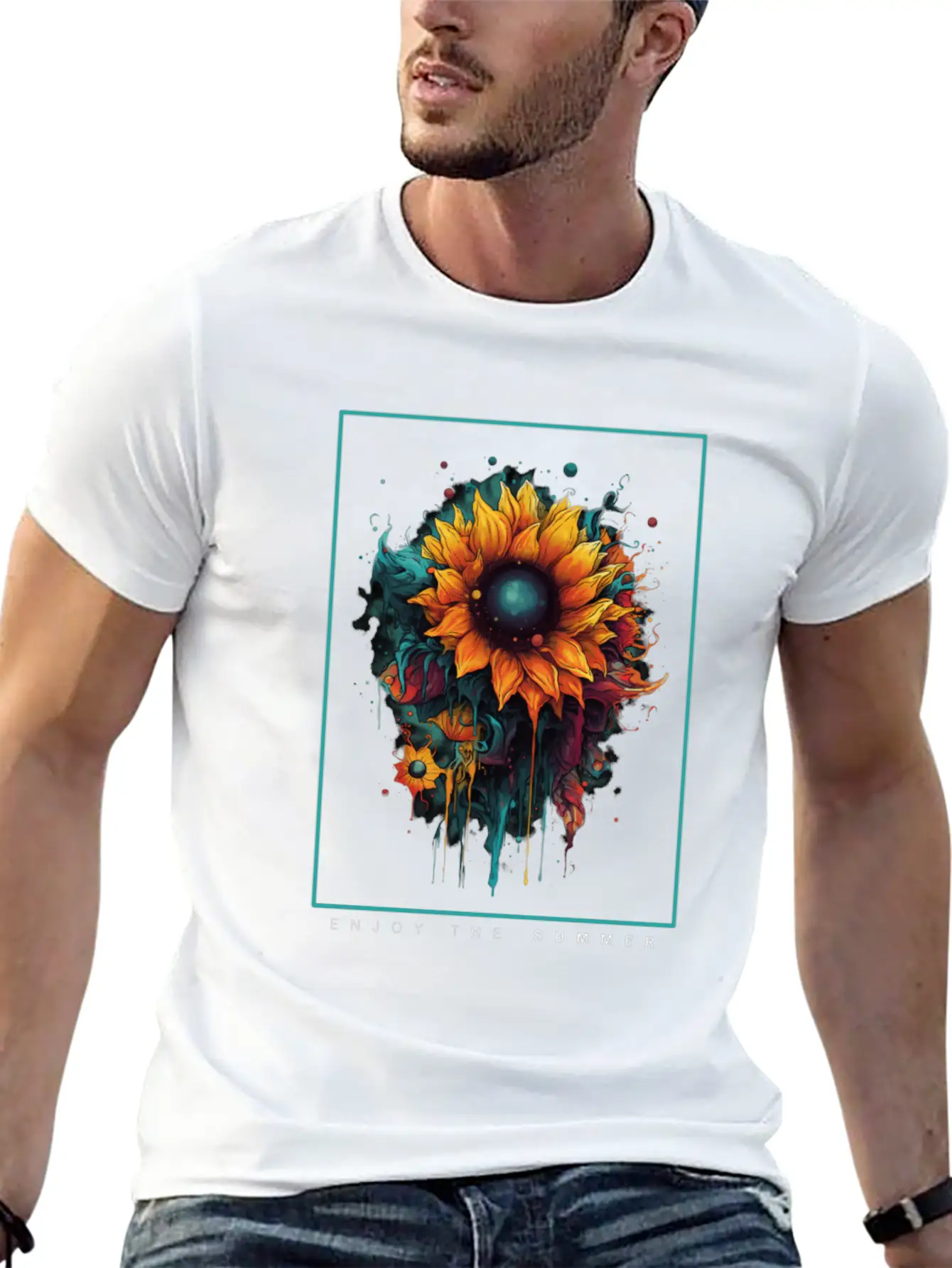 Psychedelic Sunflowers Garden Nature Lover Gift Unisex Casual T-Shirt – Clean Design For Daily Comfort