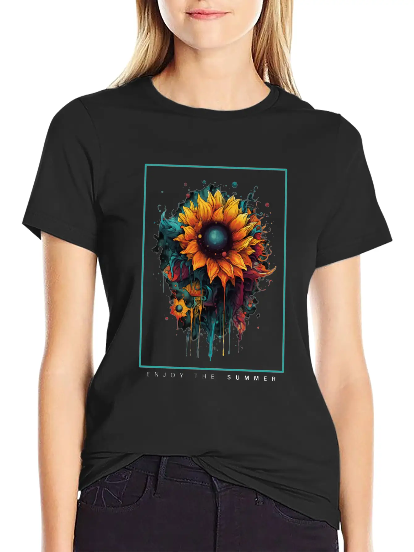 Psychedelic Sunflowers Garden Nature Lover Gift Unisex Casual T-Shirt – Clean Design For Daily Comfort